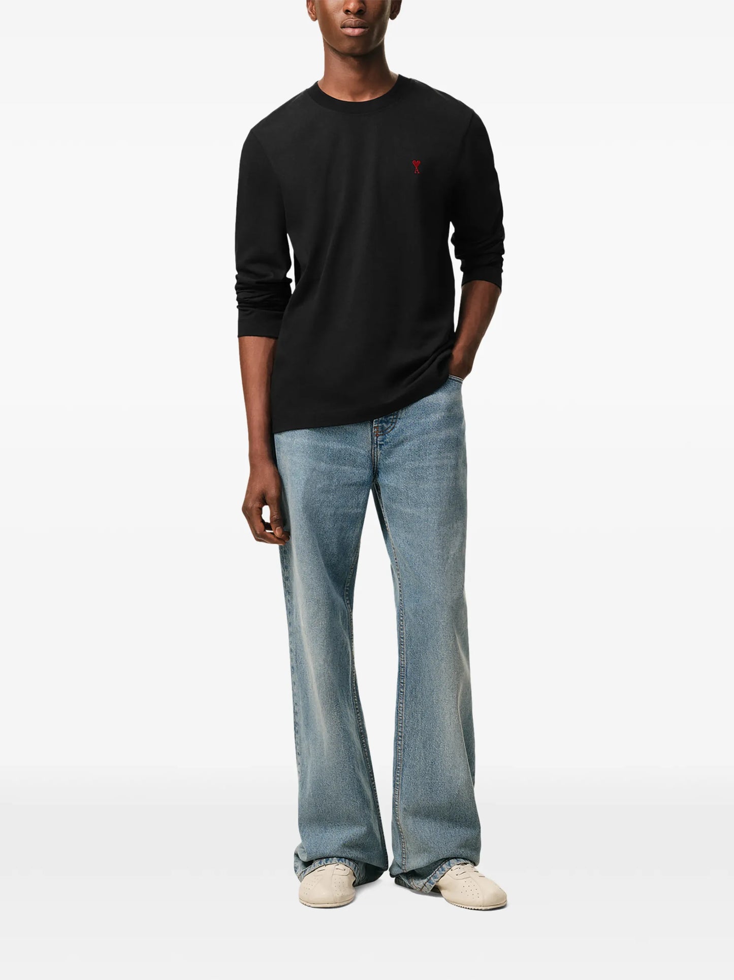 AMI Paris Ami De Coeur Organic-cotton Long-sleeve T-shirt E26BFUTS235724 Vue 2