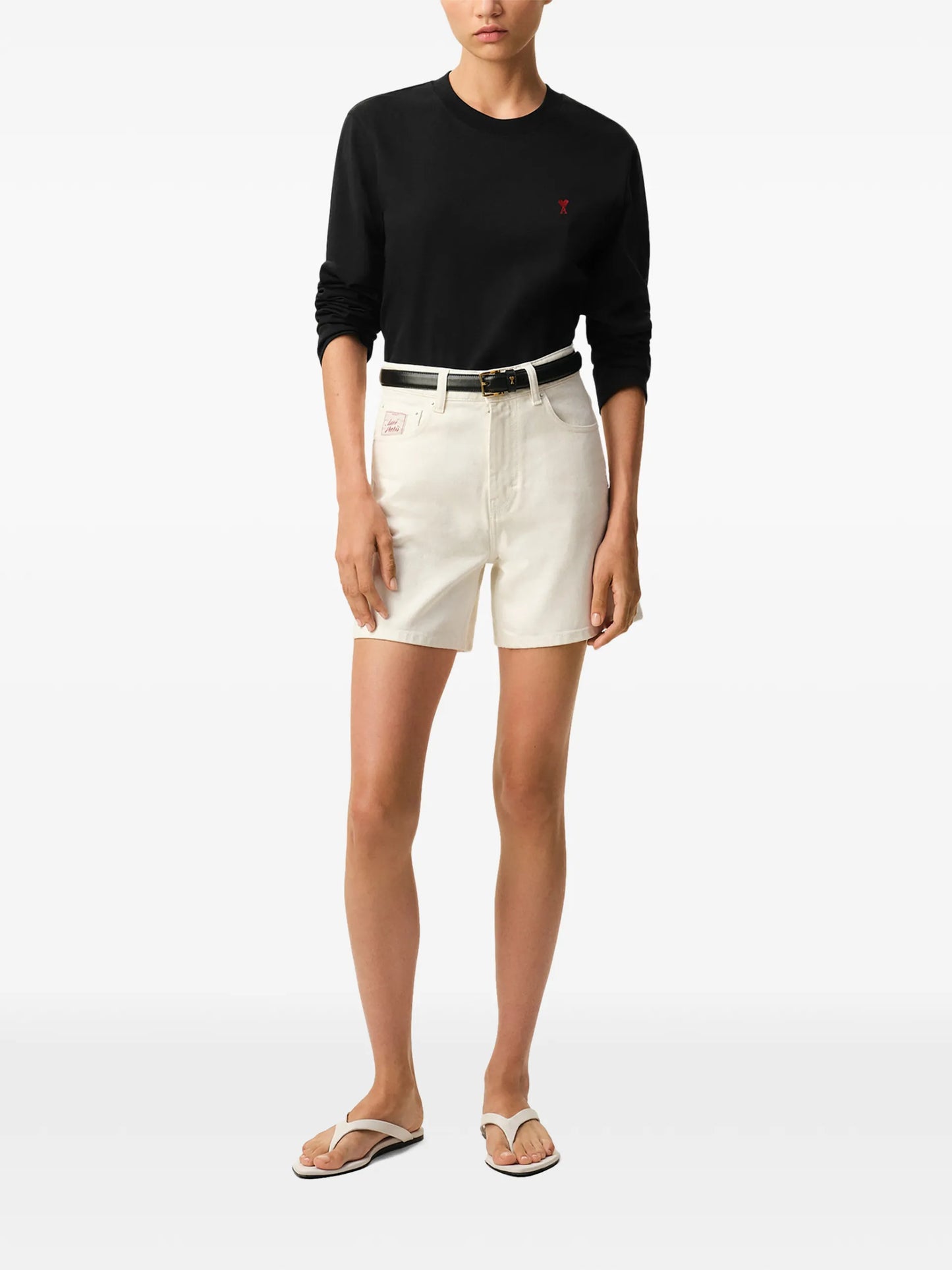 AMI Paris Ami De Coeur Organic-cotton Long-sleeve T-shirt E26BFUTS235724 Vue 3
