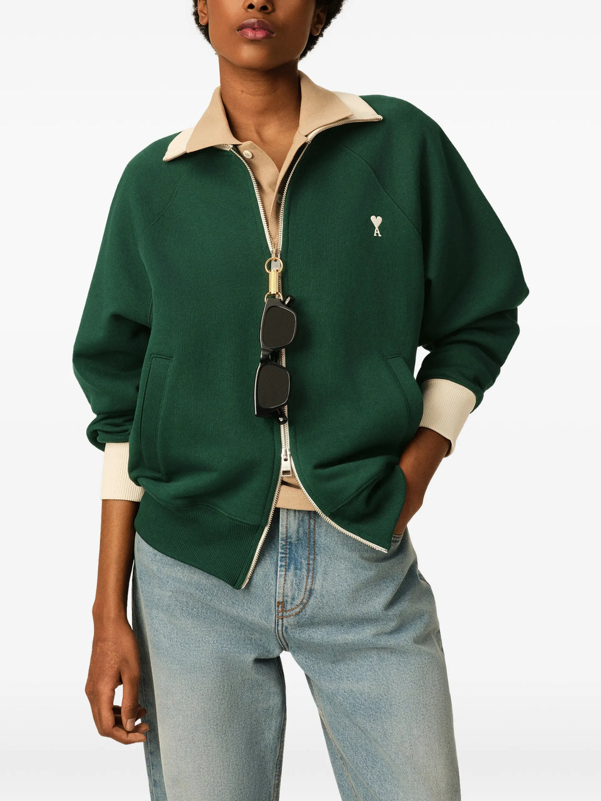 AMI Paris Zipped cotton sweatshirt with Ami de Coeur coloris Green - vue 4
