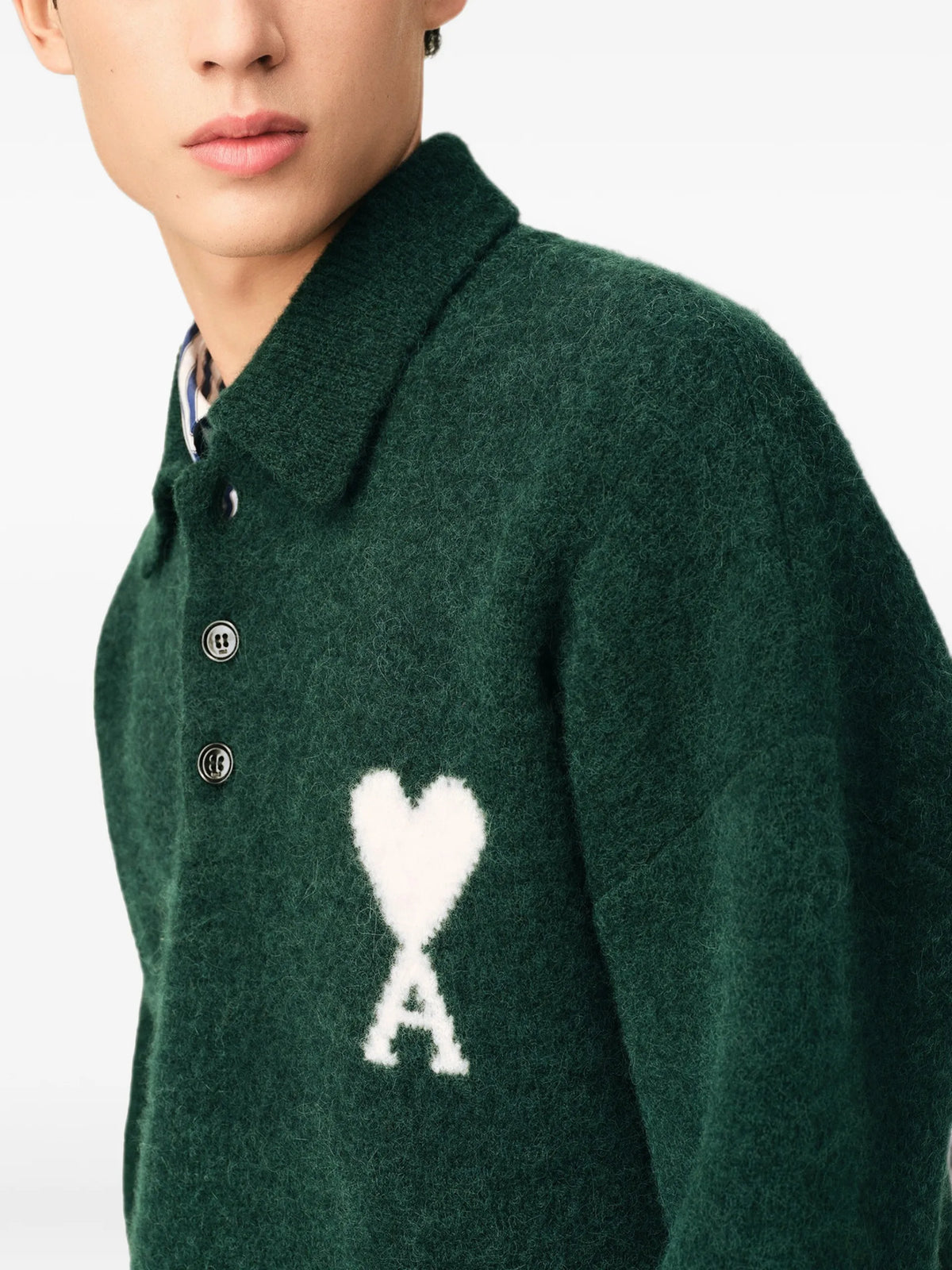 AMI Paris green alpaca polo with Ami de Coeur coloris Green - vue 7