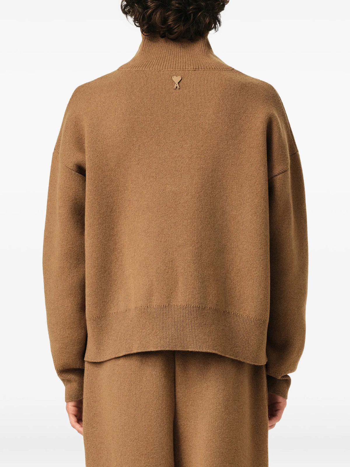 AMI Paris High buttoned collar wool sweater coloris Brown - vue 5