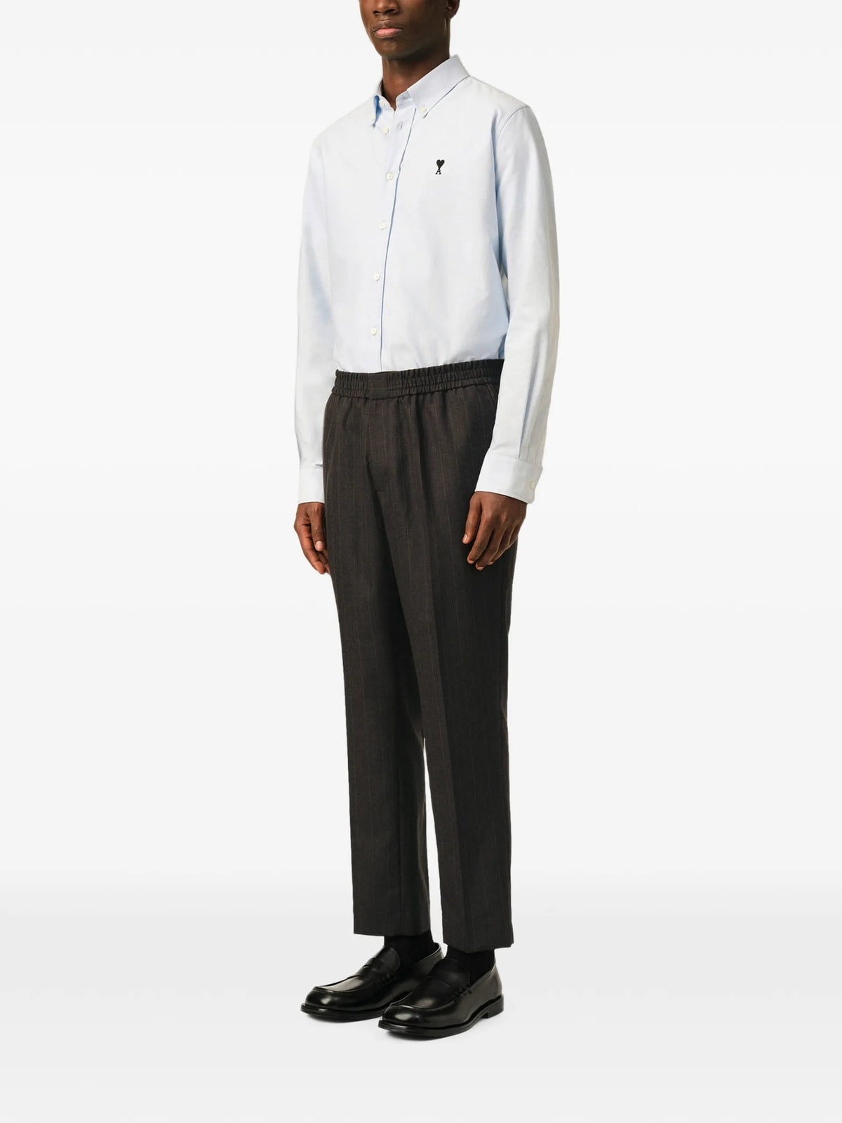 AMI Paris Elasticated-waist striped wool trousers coloris Grey - vue 3