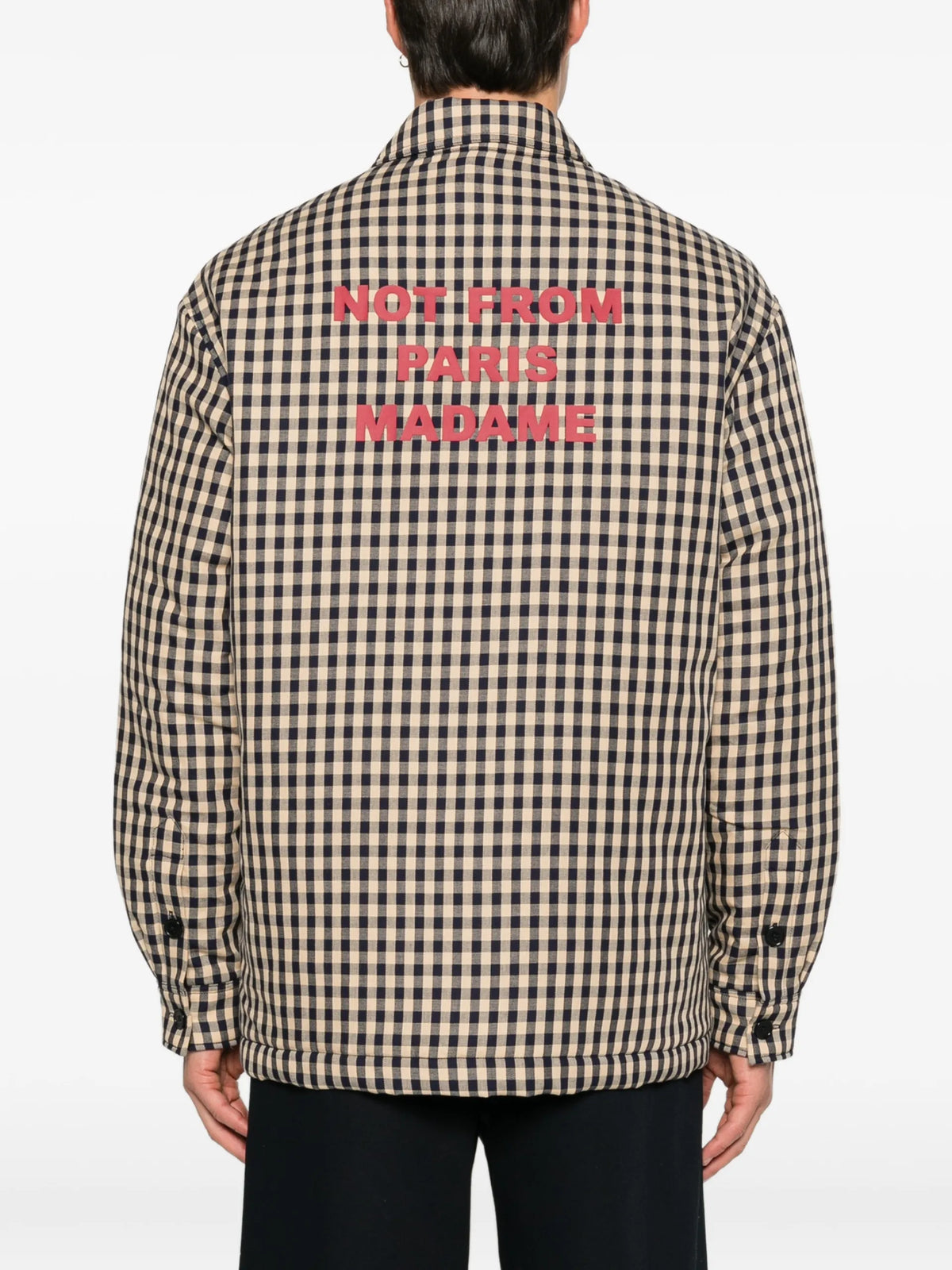 Drôle De Monsieur gingham-check slogan-print cotton overshirt coloris Neutrals - vue 5