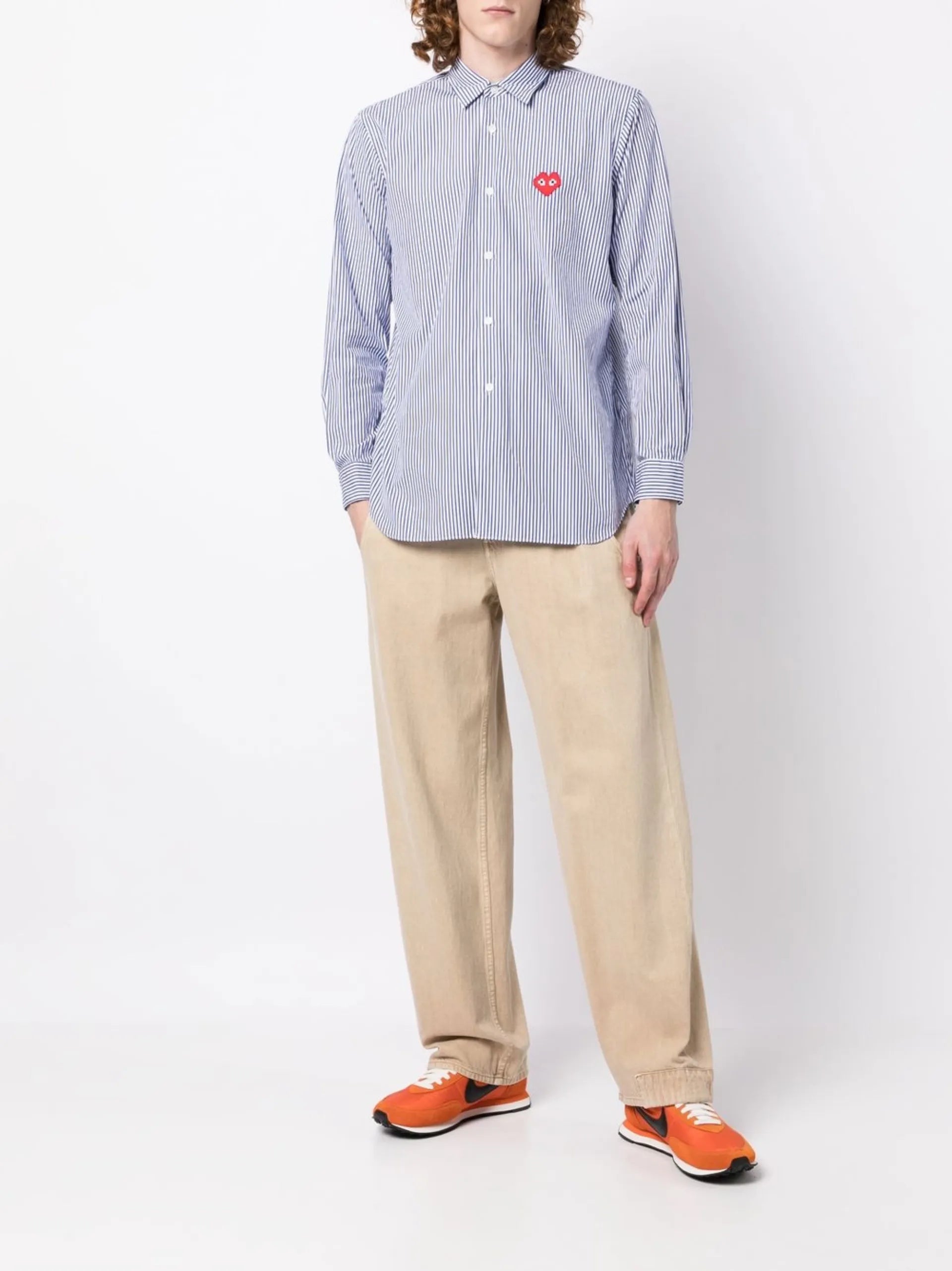 Comme Des Garçons Logo-patch Stripe-print Shirt