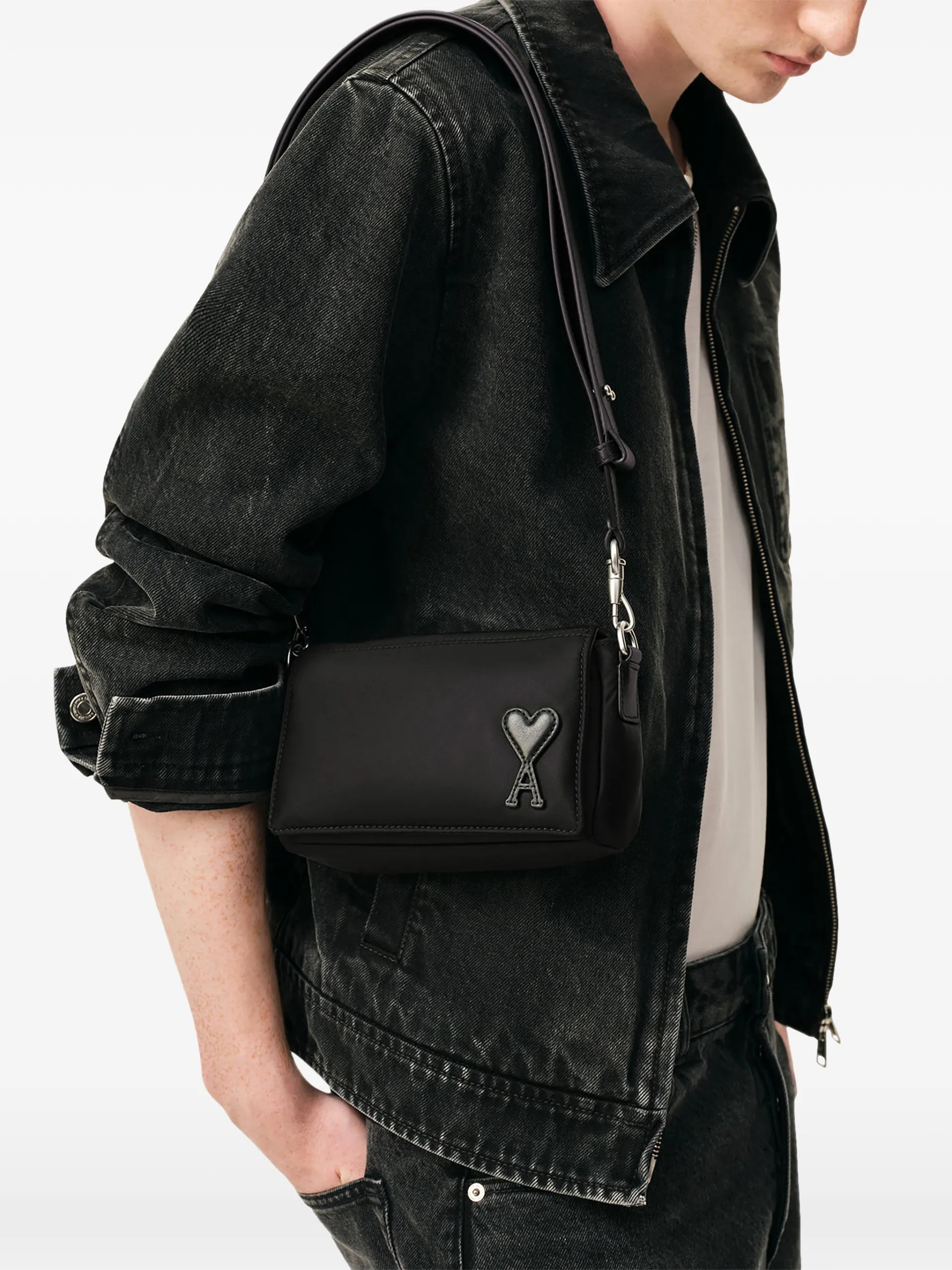 AMI Paris Marcel Shoulder Bag Black Polyamide