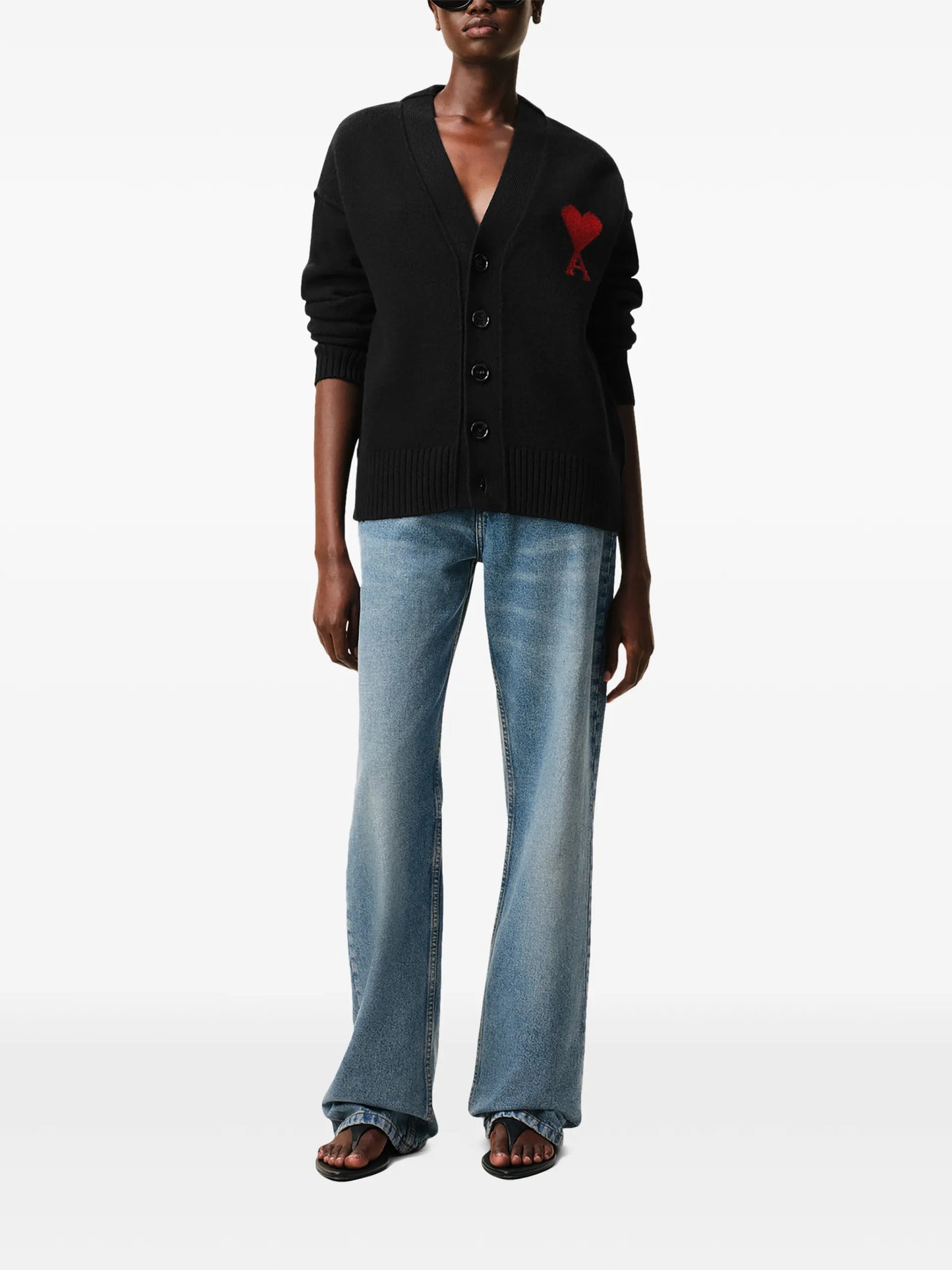 AMI Paris Logo-appliqué Buttoned Cardigan - detail - AMI Paris
