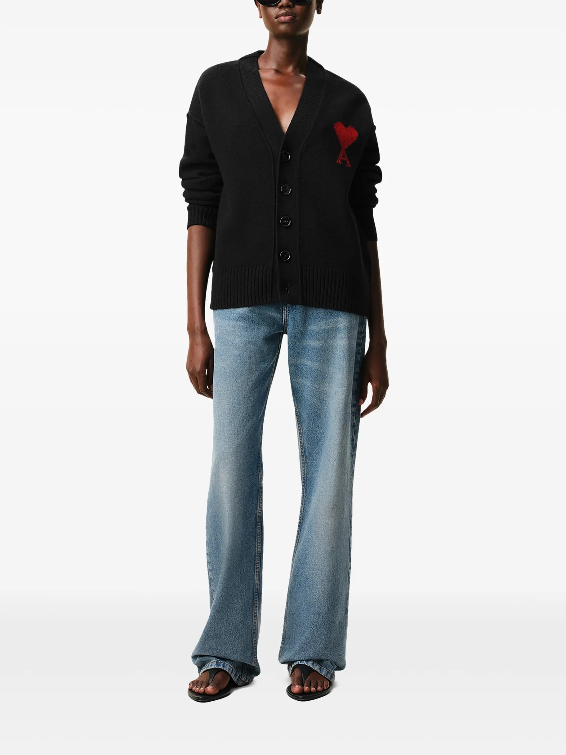 AMI Paris Logo-appliqué Buttoned Cardigan - detail - AMI Paris