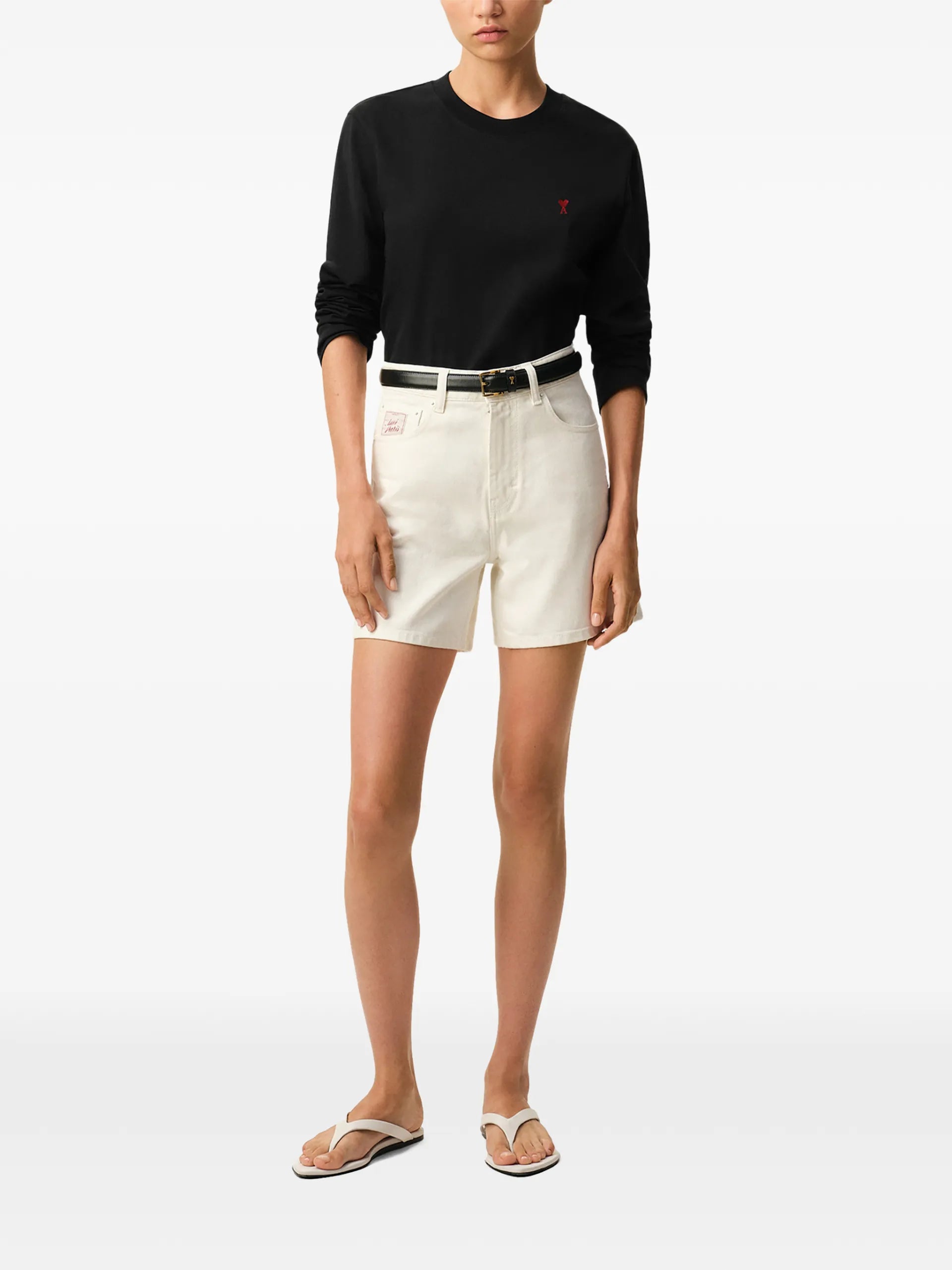 AMI Paris Ami De Coeur Organic-cotton Long-sleeve T-shirt E26BFUTS235724 Vue 3