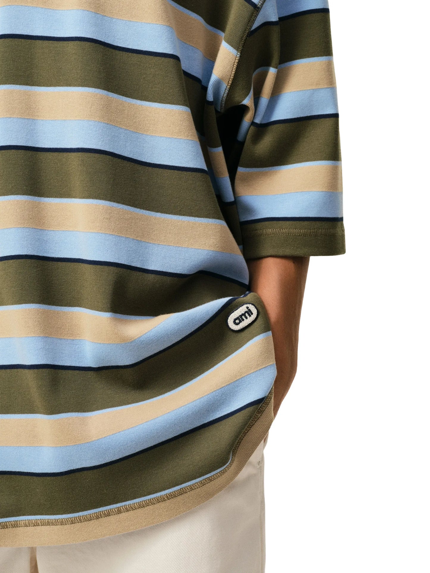 AMI Paris Striped Ami-patch Polo Shirt - vue 5 - AMI Paris