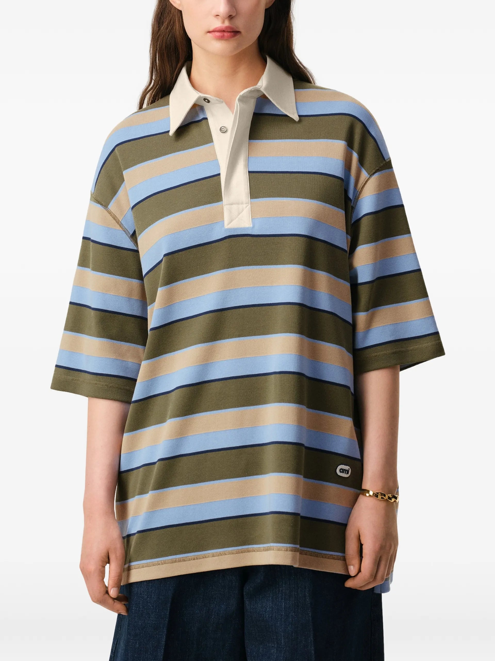 AMI Paris Striped Ami-patch Polo Shirt - detail - AMI Paris