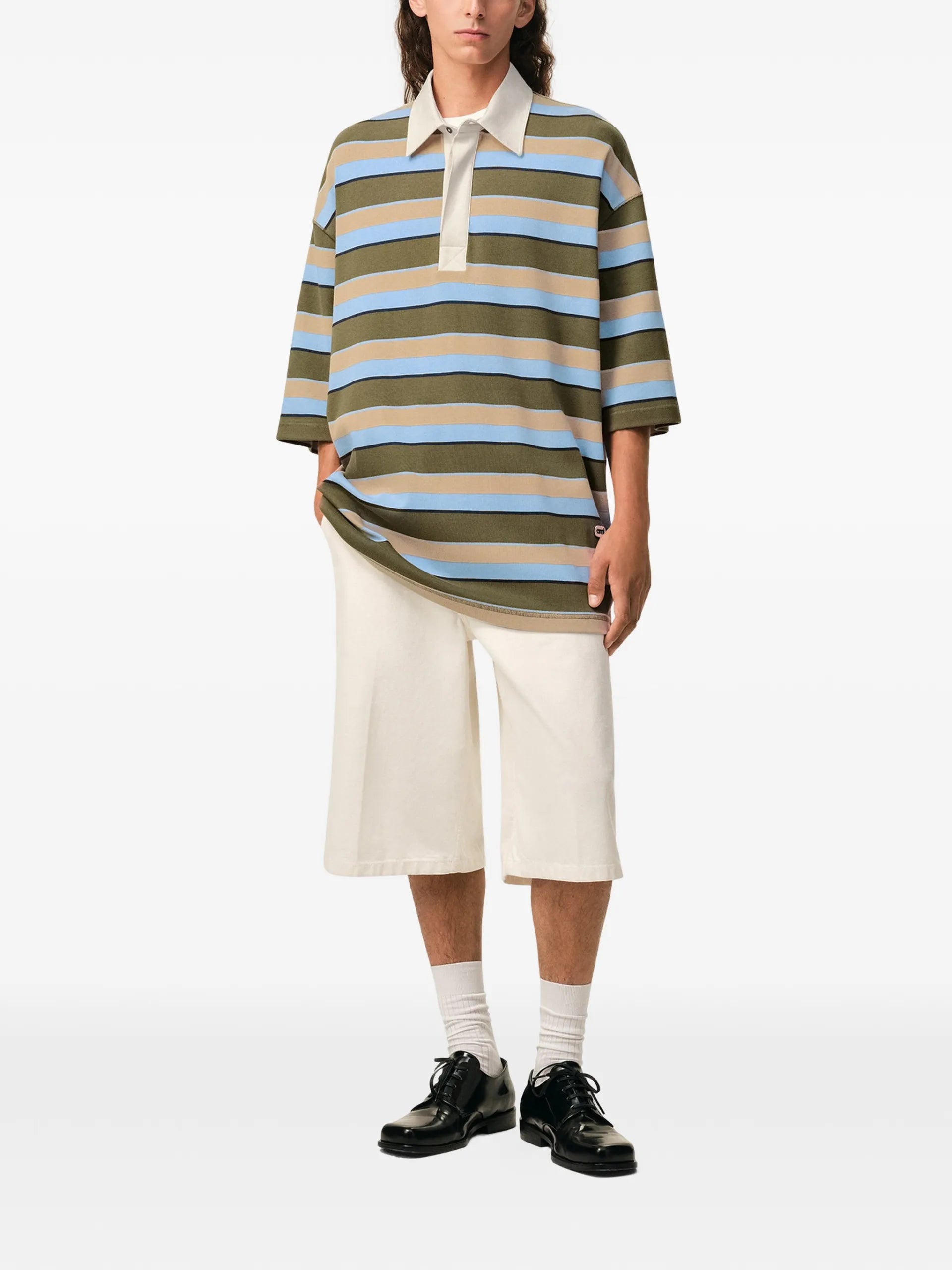 AMI Paris Striped Ami-patch Polo Shirt