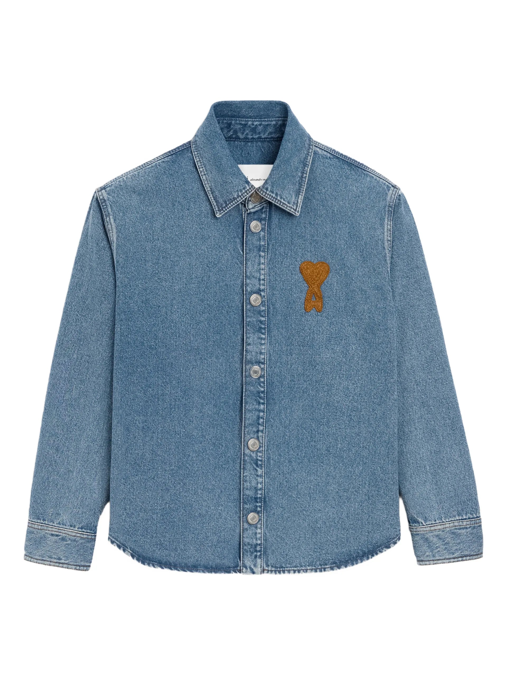 AMI Paris Ami De Coeur Denim Logo Overshirt E26UJK897DE0046 Vue 1