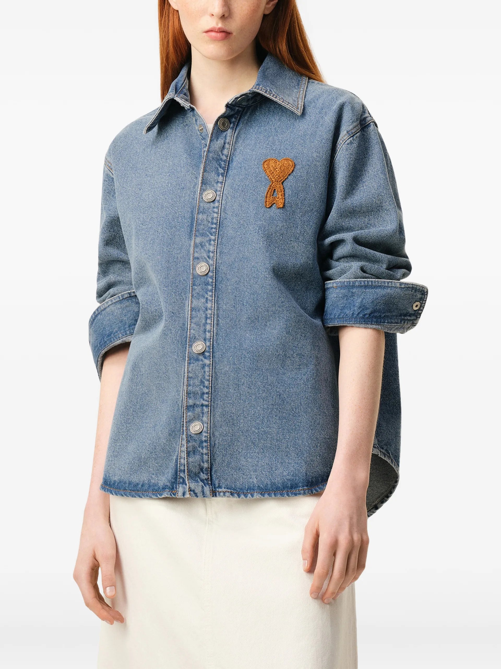 AMI Paris Ami De Coeur Denim Logo Overshirt E26UJK897DE0046 Vue 3