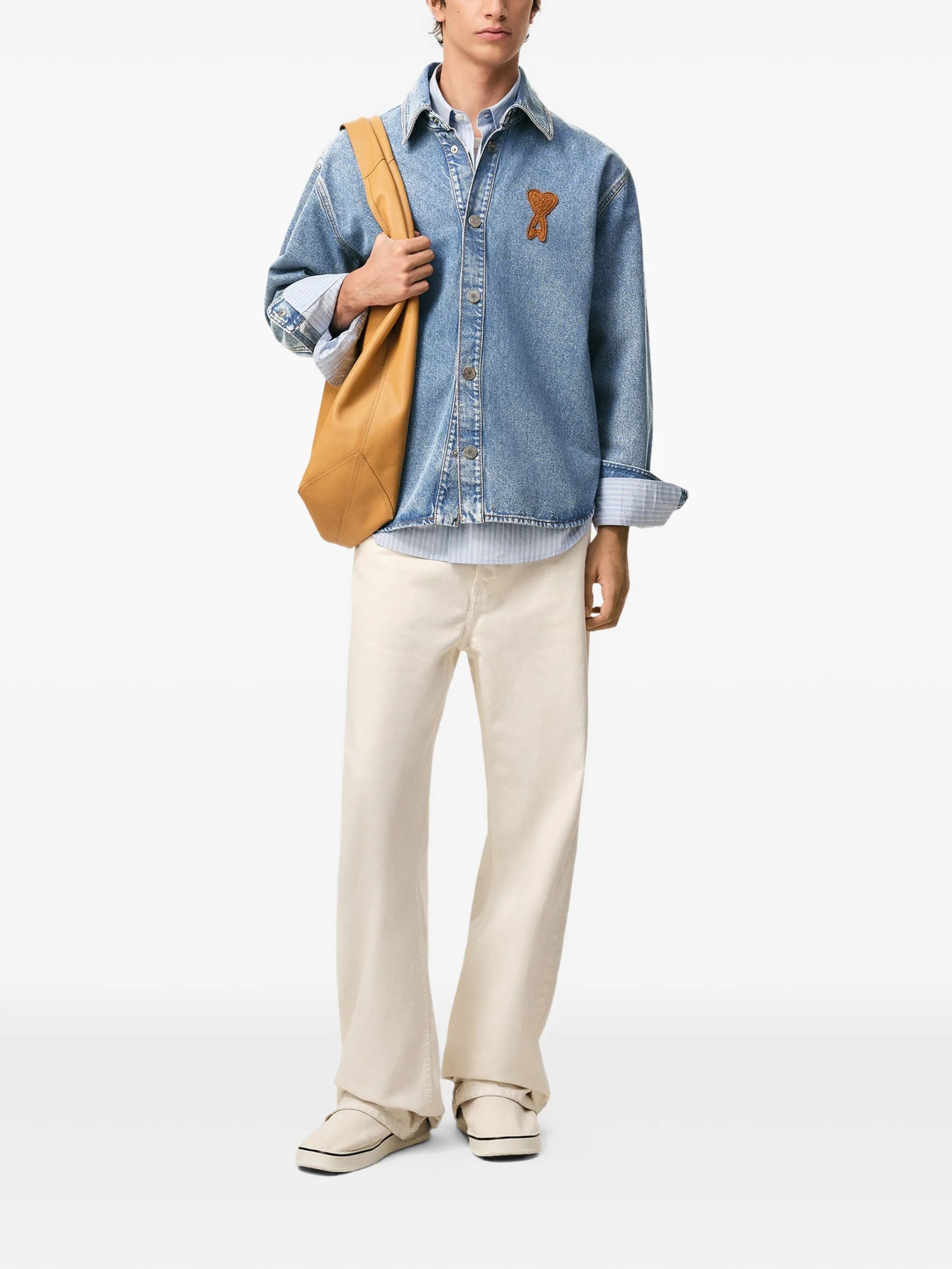 AMI Paris Ami De Coeur Denim Logo Overshirt E26UJK897DE0046 Vue 2