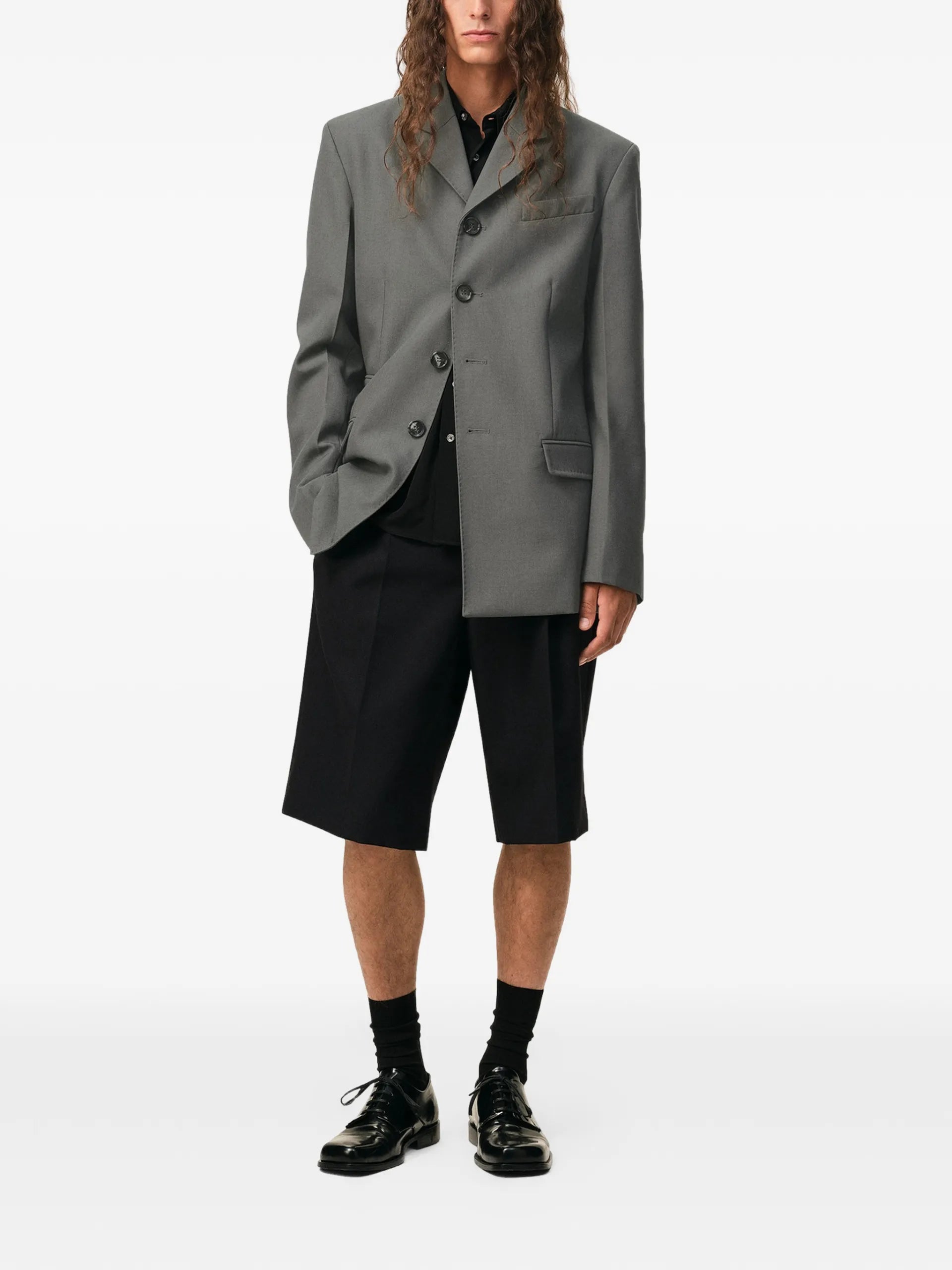AMI Paris Pleated High-waist Bermuda Shorts