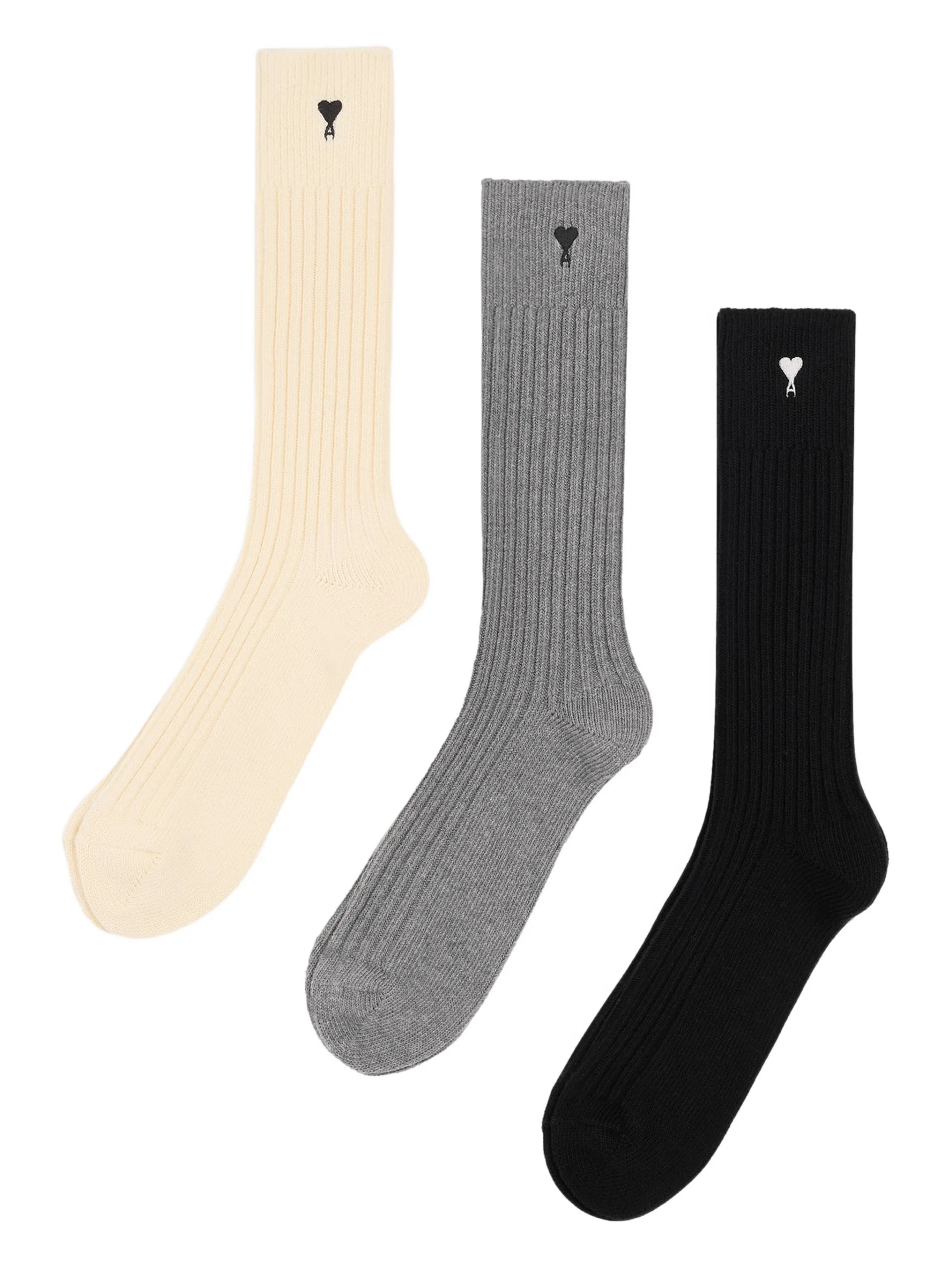 AMI Paris Ami De Coeur Ribbed Socks (set Of Three) E26USC611AK0007 Vue 1