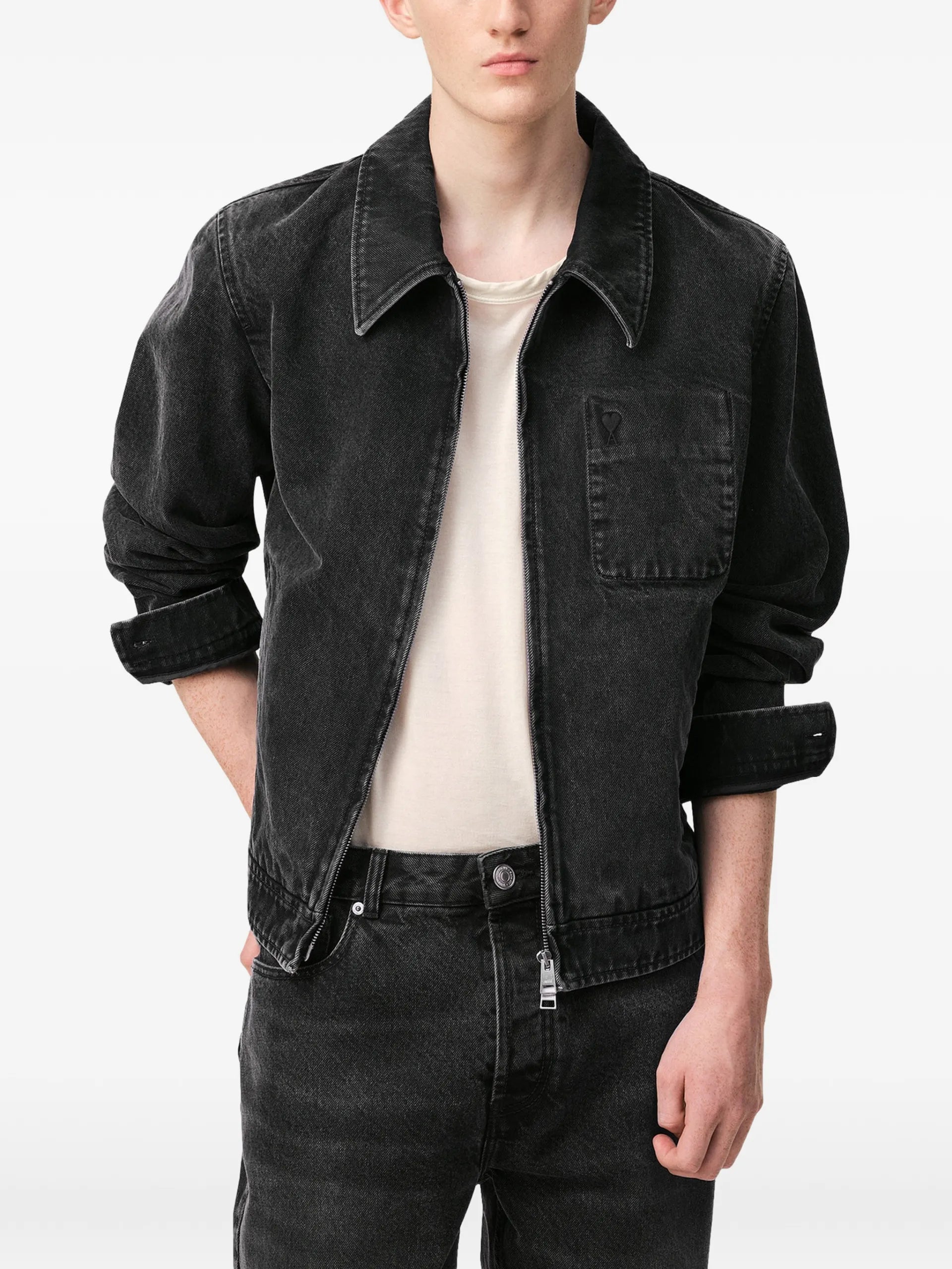 AMI Paris Ami De Coeur Denim Zipped Jacket - vue 4 - AMI Paris