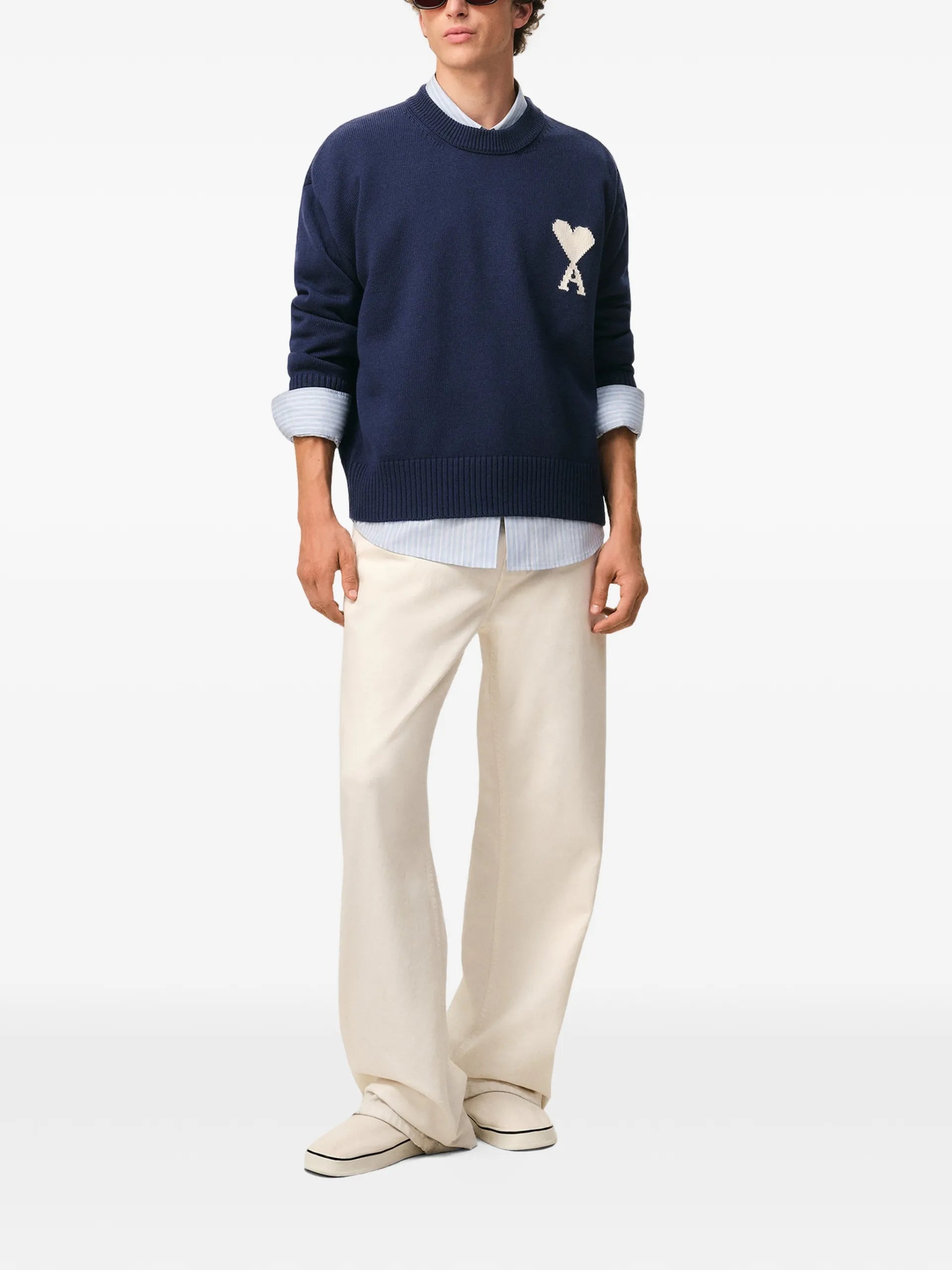 AMI Paris Crew-neck Sweater Blue Wool