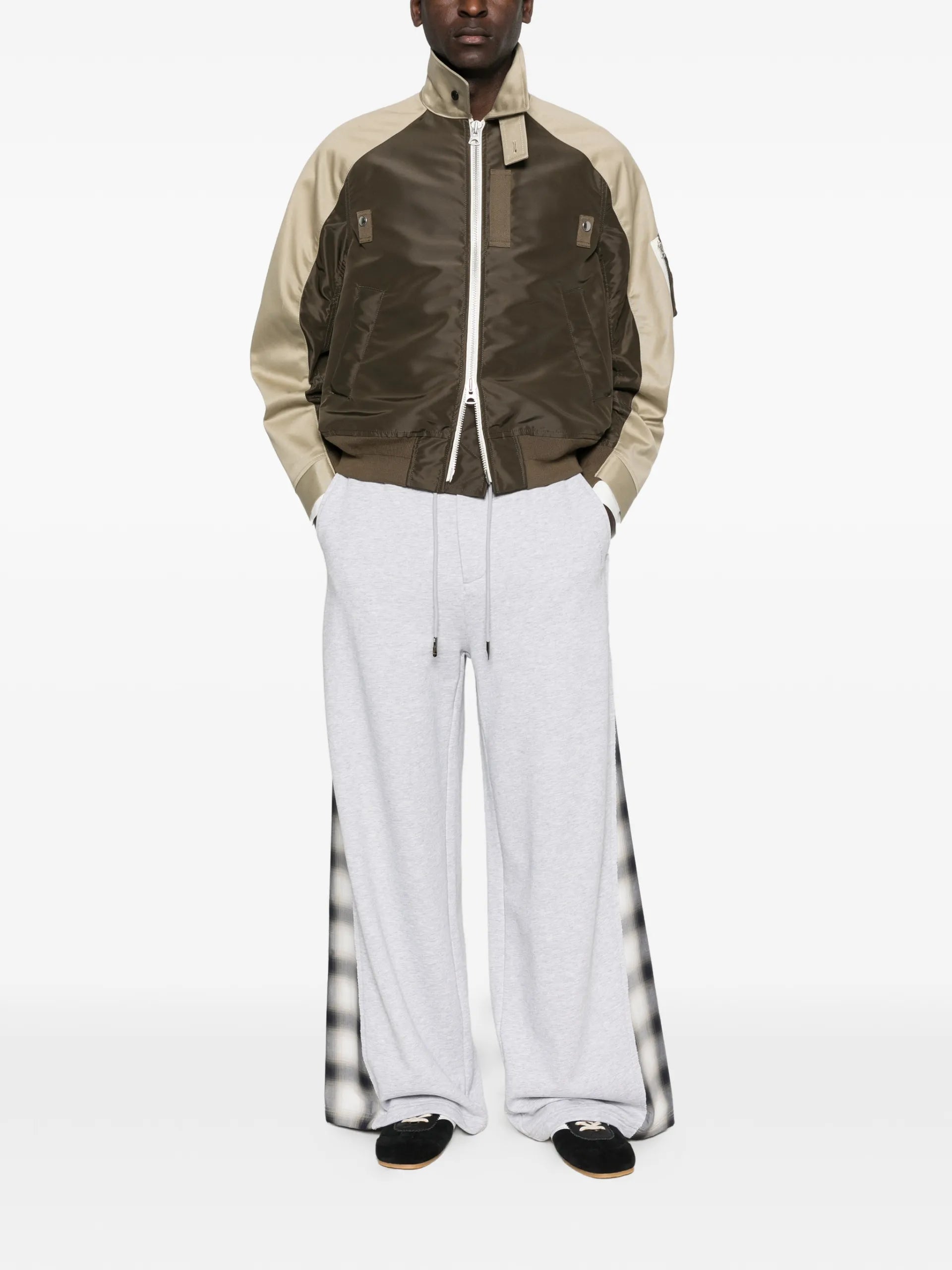 Sacai Colourblock Zip Jacket Brown Cotton