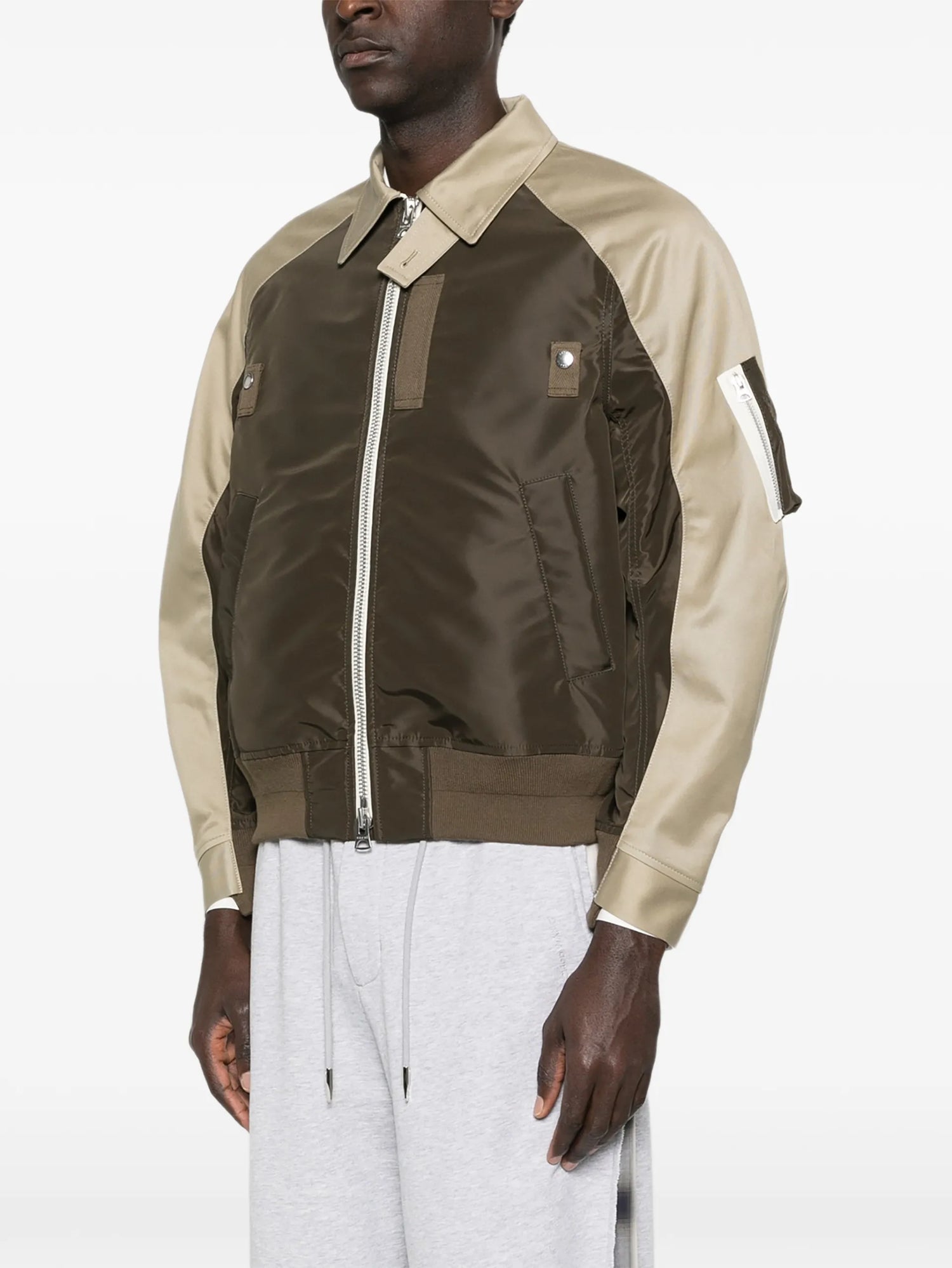 Sacai Colourblock Zip Jacket Brown Cotton - detail - sacai