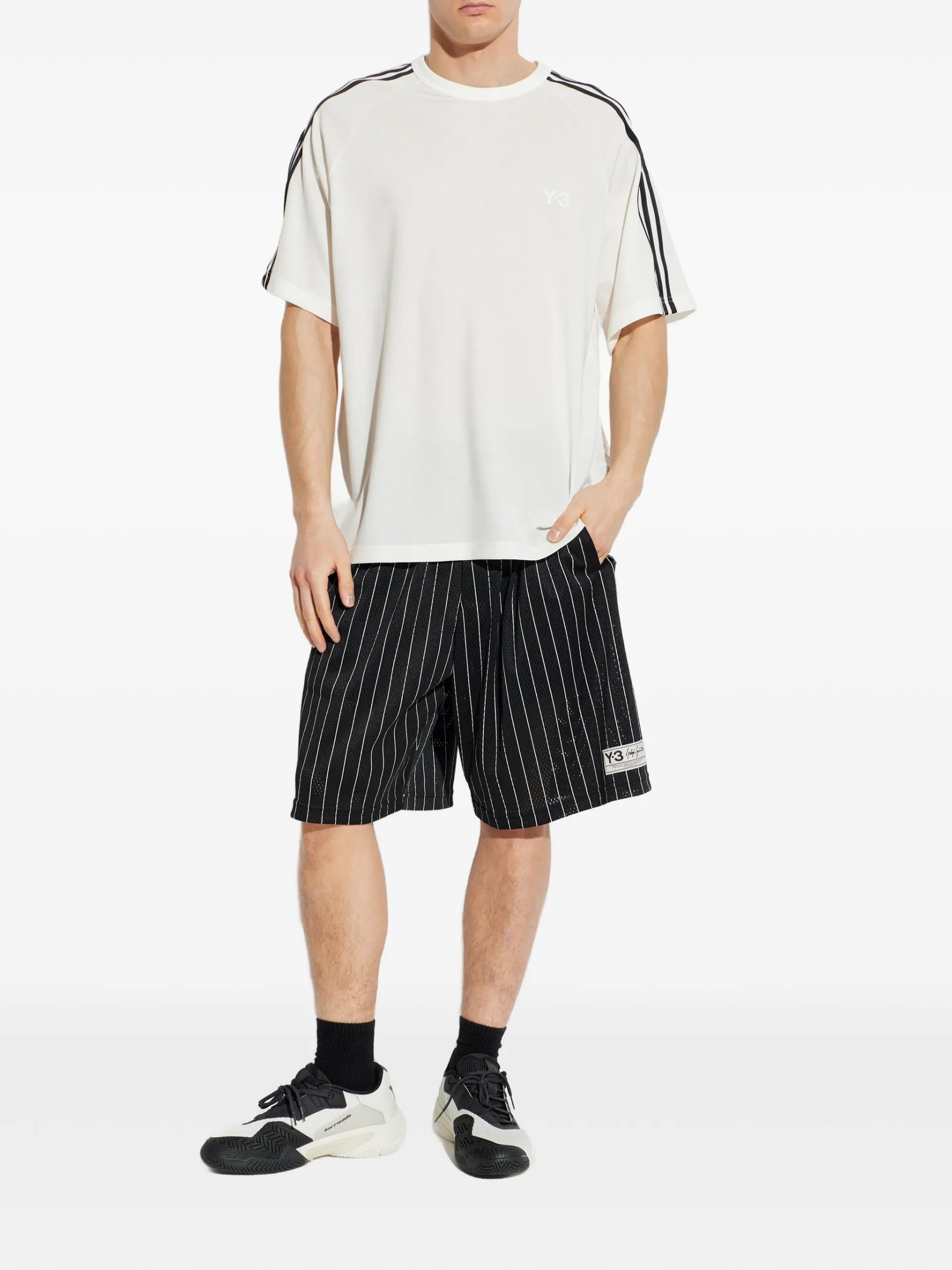 Y-3 Striped Drawstring Shorts Black Recycled