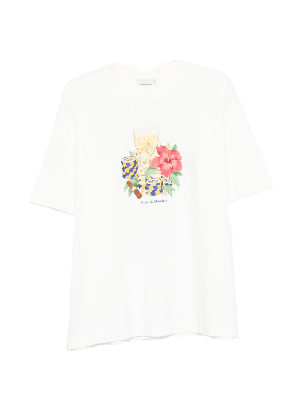 Drôle De Monsieur Hibiscus Club floral-print T-shirt coloris White