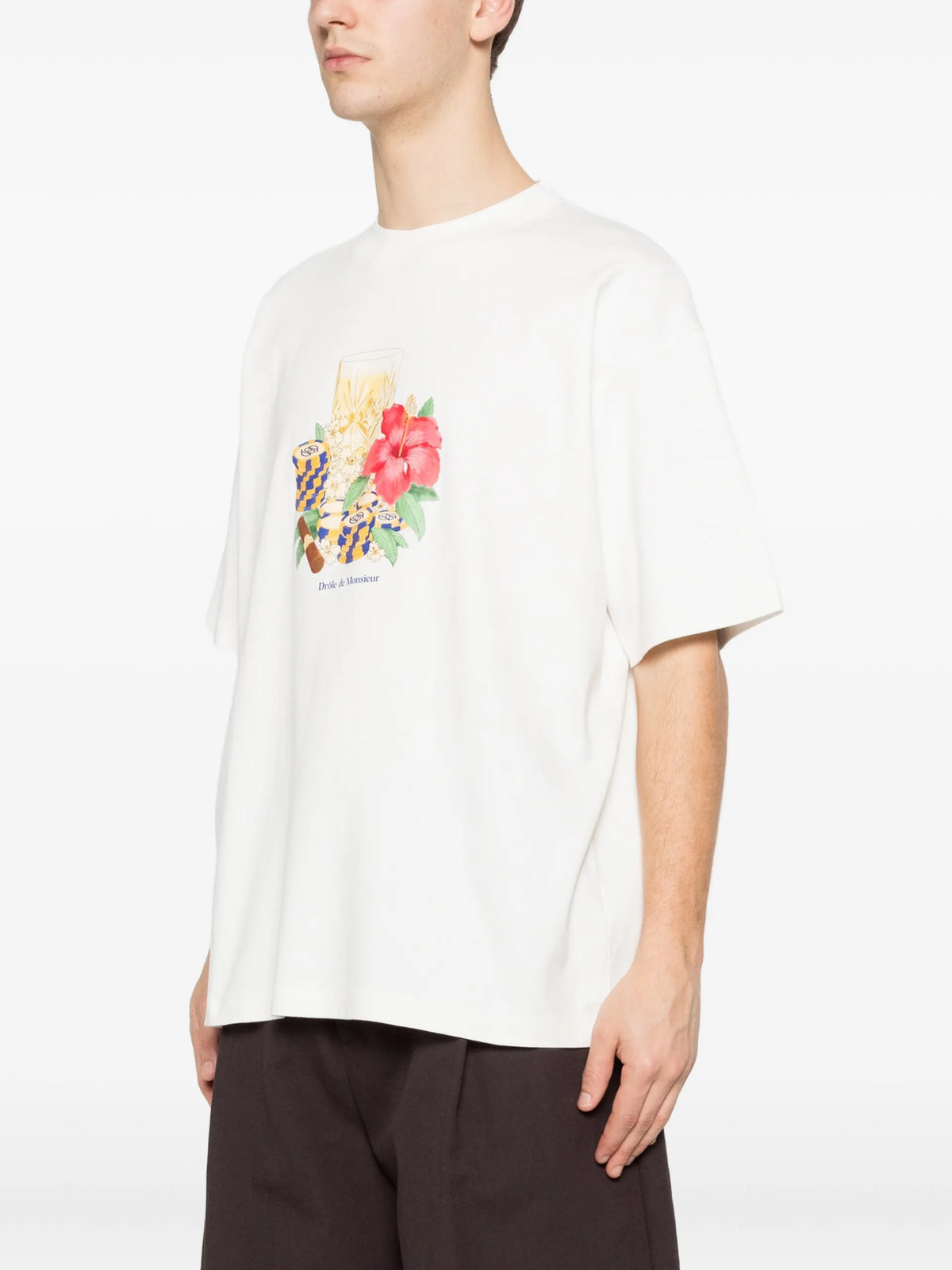 Drôle De Monsieur Hibiscus Club floral-print T-shirt coloris White - vue 3