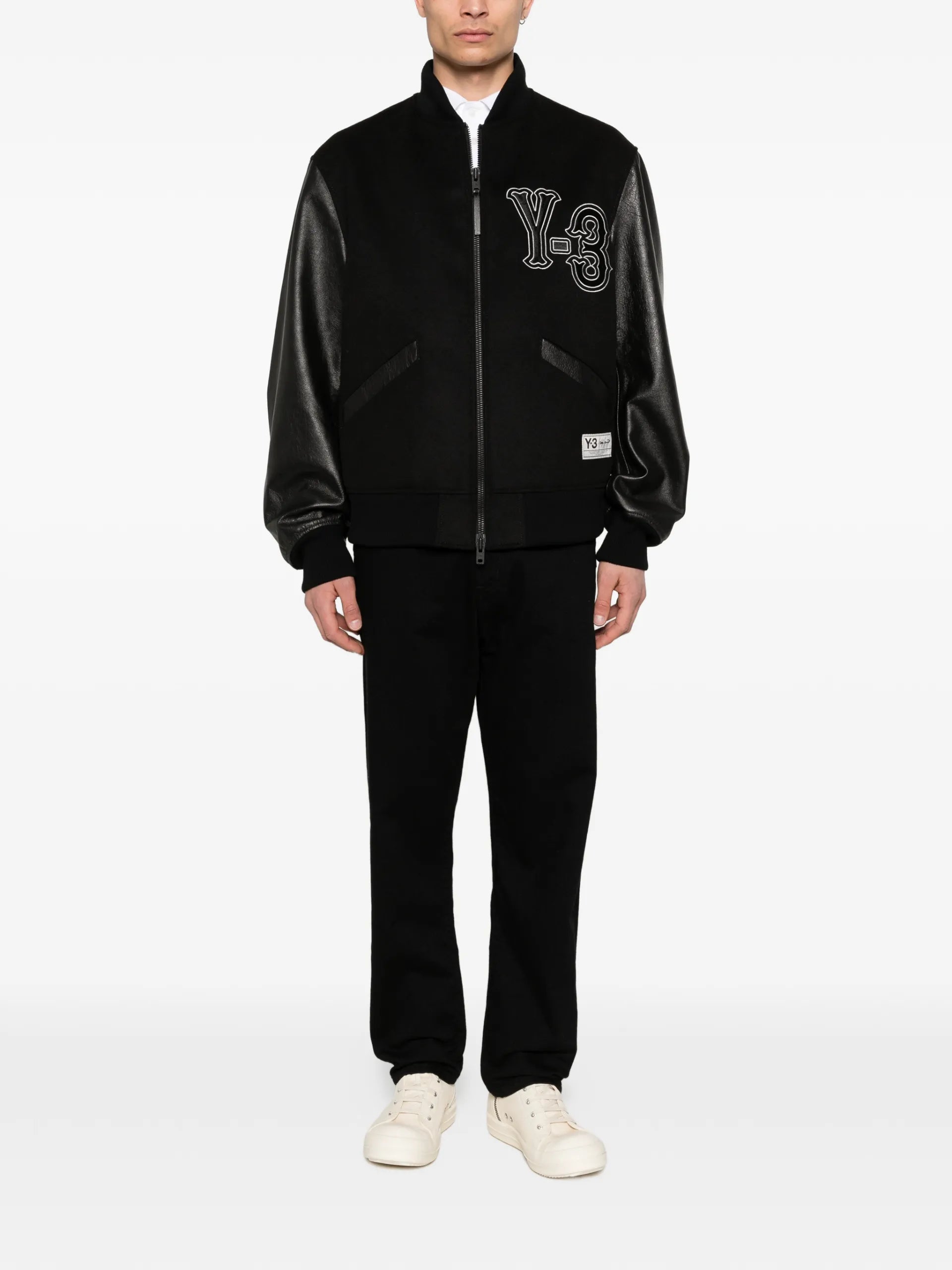 Y-3 Leather-sleeve Embroidered Jacket