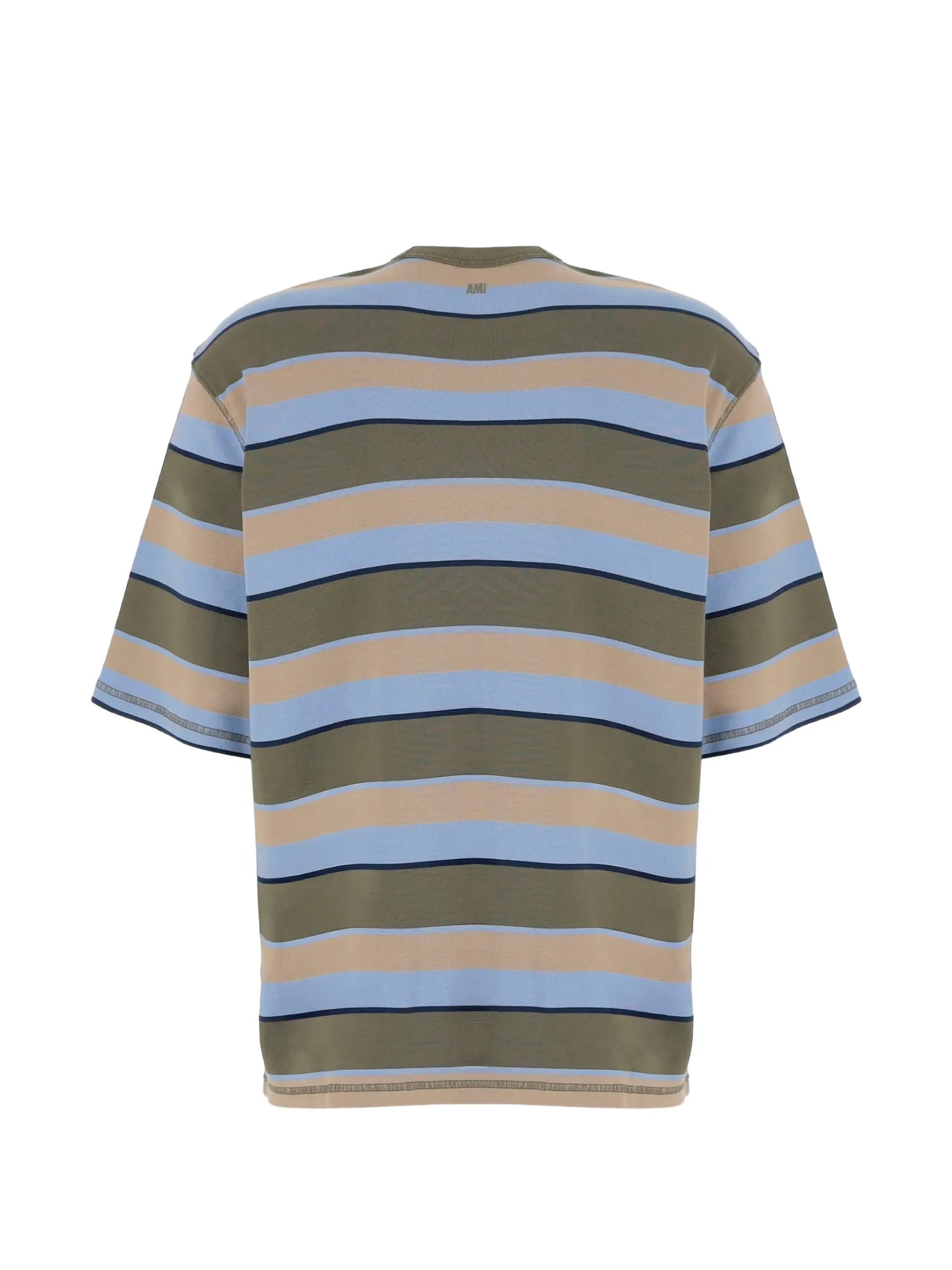 AMI Paris Striped Polo Shirt Green Cotton