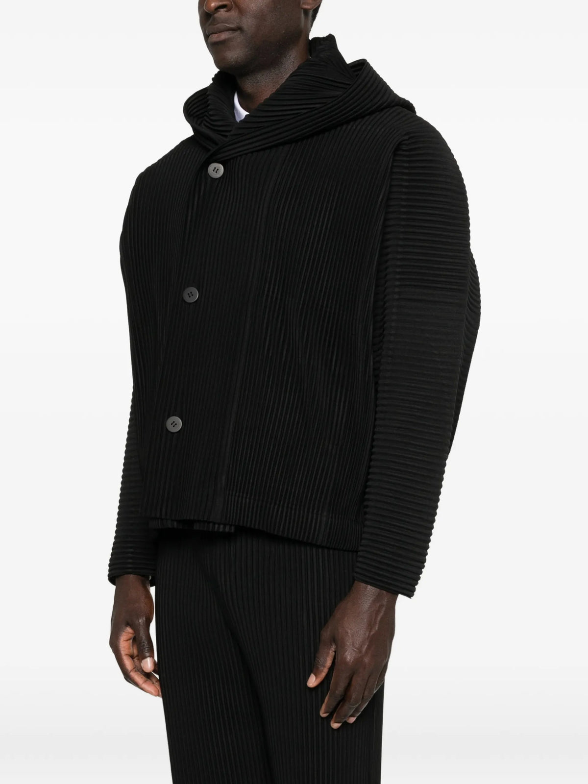 Homme Plissé Issey Miyake March plissé buttoned jacket coloris Black - vue 3