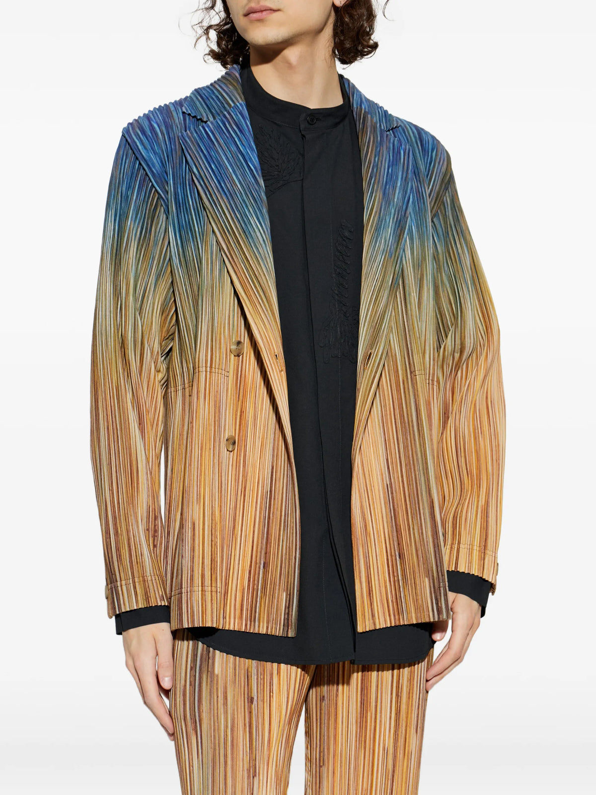 Homme Plissé Issey Miyake Paint Brush Close-Up double-breasted blazer coloris Brown - vue 3