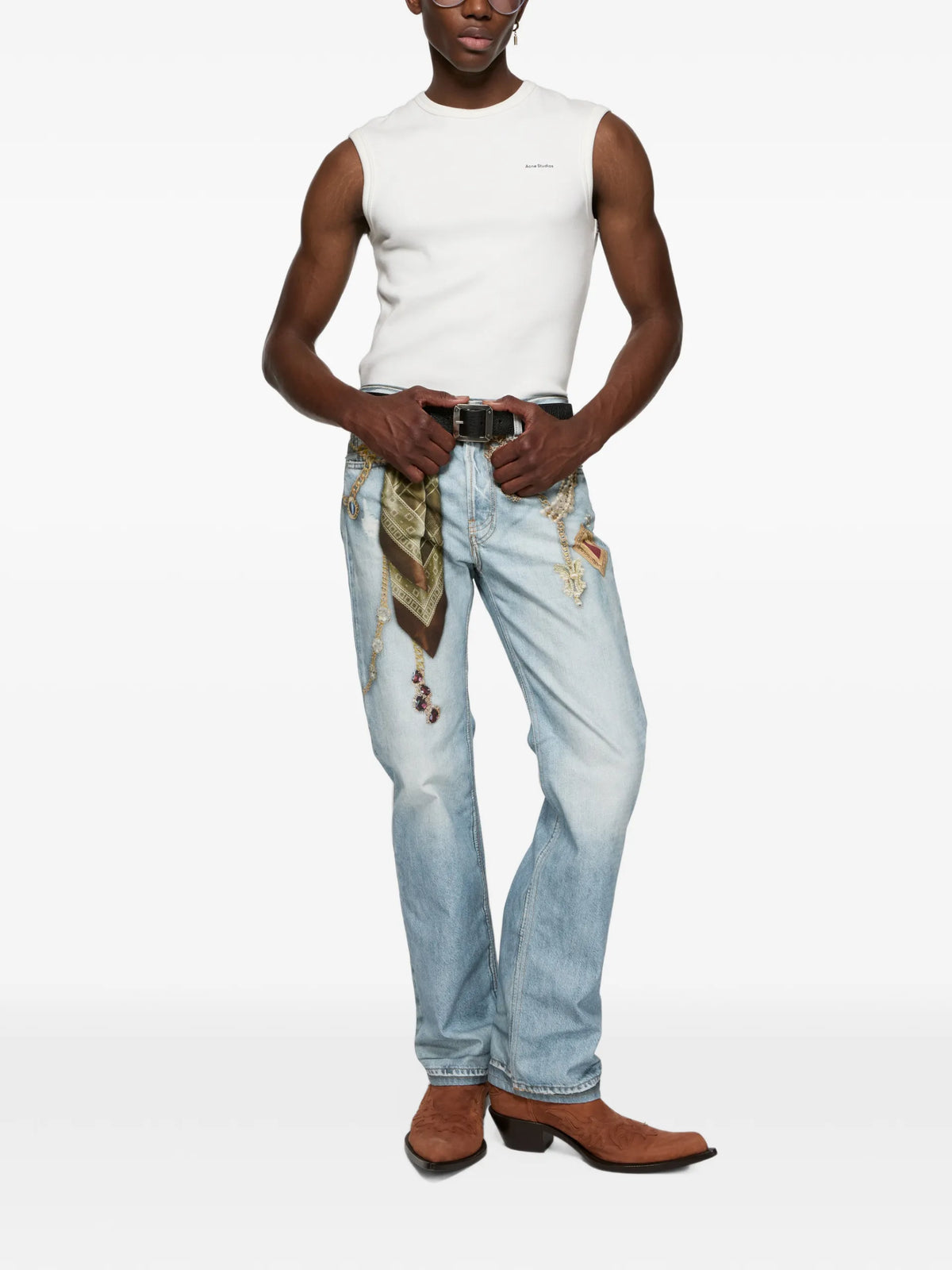 Acne Studios printed cotton canvas jeans coloris Blue - vue 2