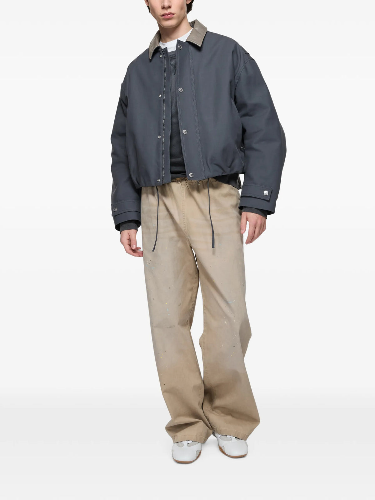 Acne Studios leather-collar cotton jacket coloris Grey - vue 2