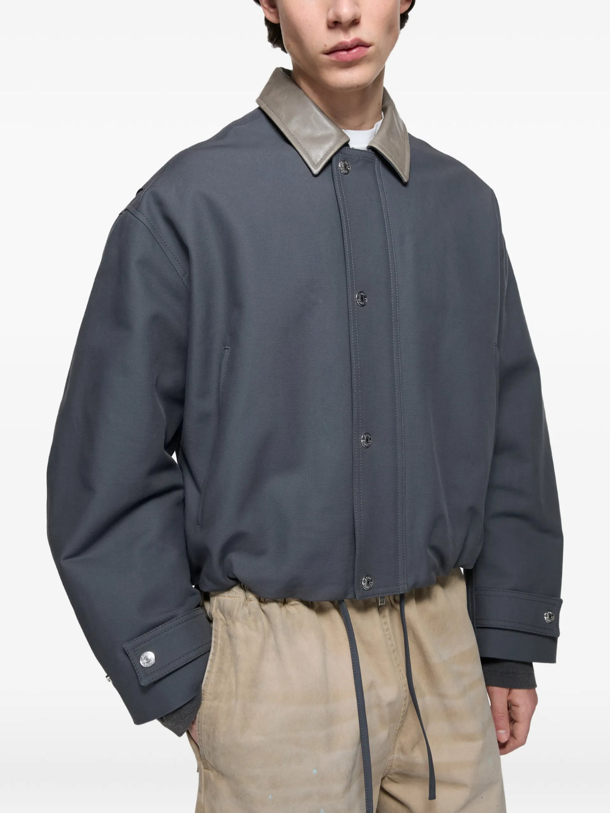Acne Studios leather-collar cotton jacket coloris Grey - vue 4