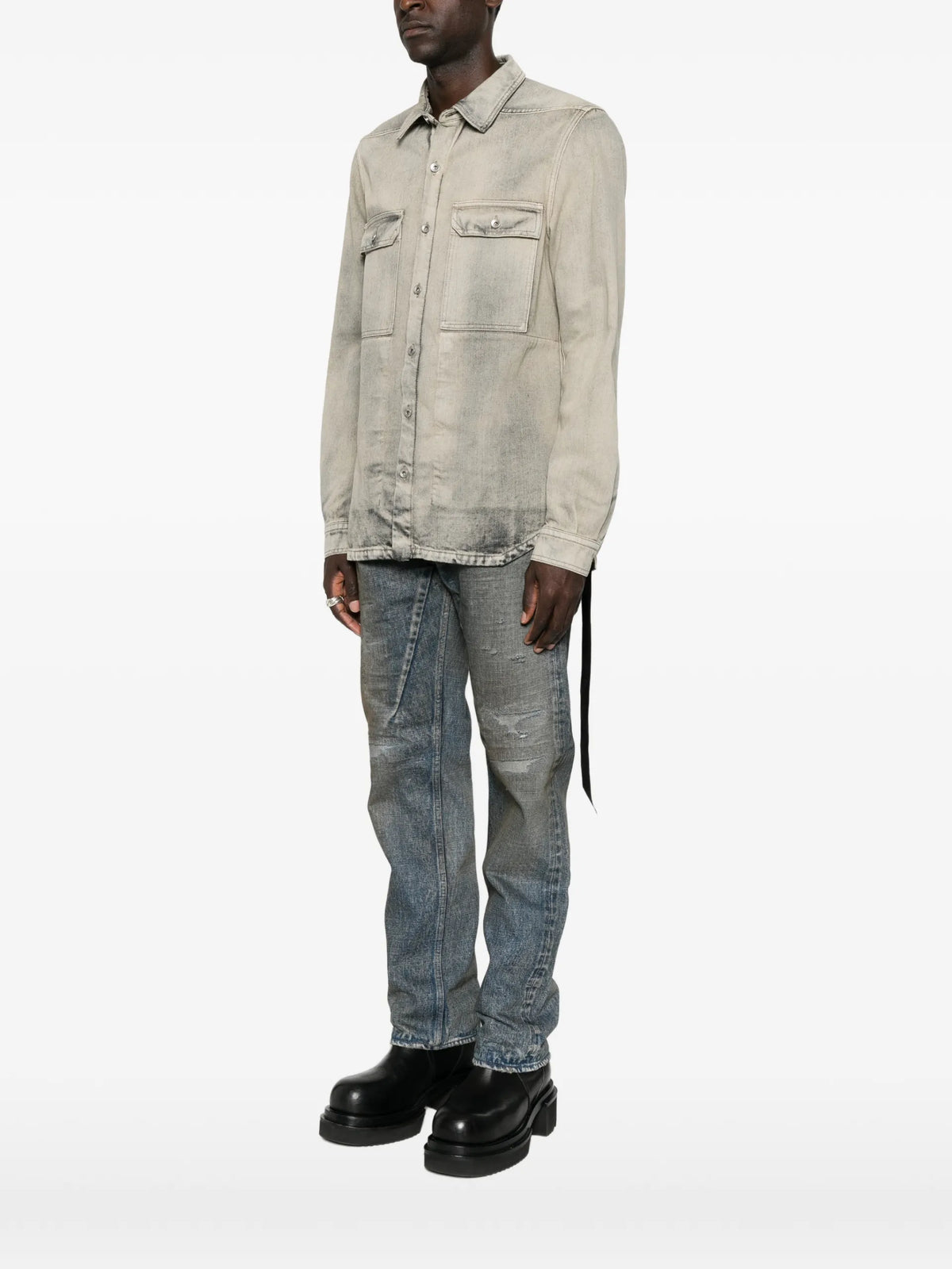 Rick Owens DRKSHDW faded denim jacket coloris Grey - vue 3