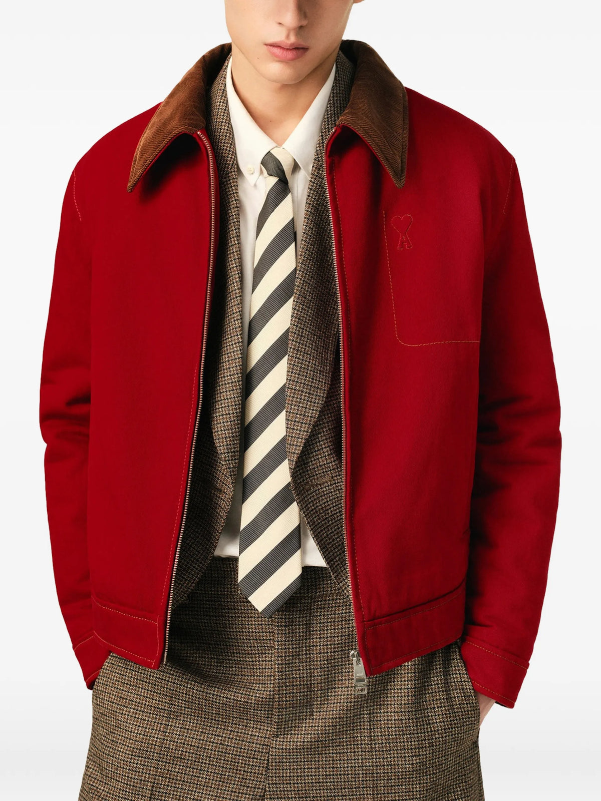 AMI Paris cotton zipped jacket with Ami de Coeur coloris Red - vue 4