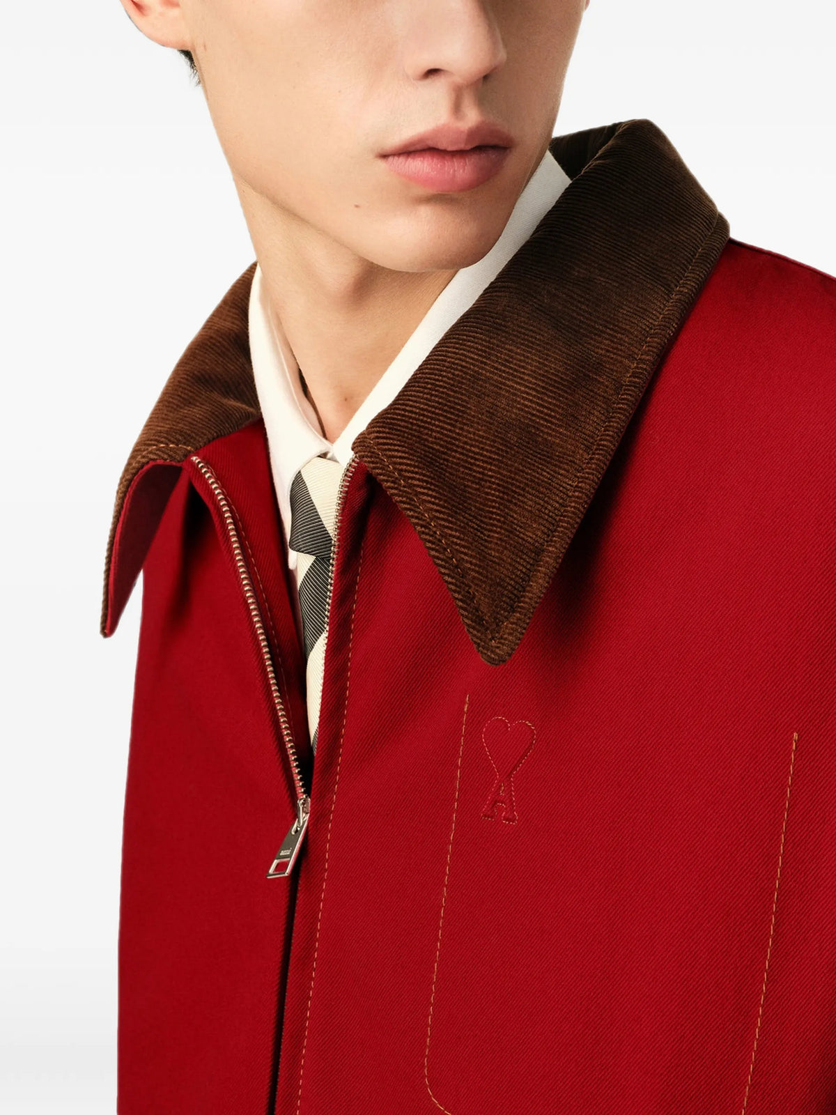 AMI Paris cotton zipped jacket with Ami de Coeur coloris Red - vue 6