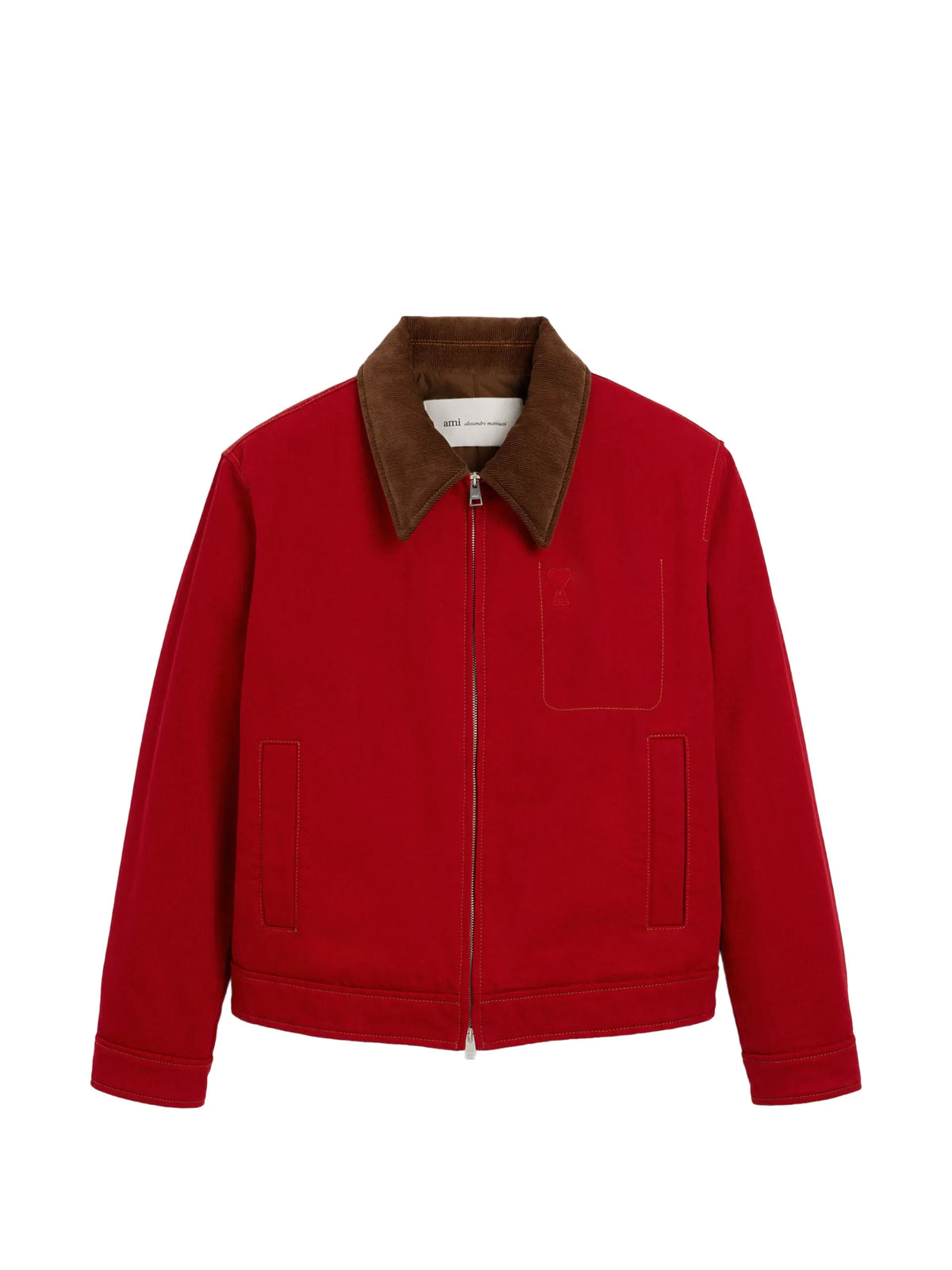 AMI Paris cotton zipped jacket with Ami de Coeur coloris Red
