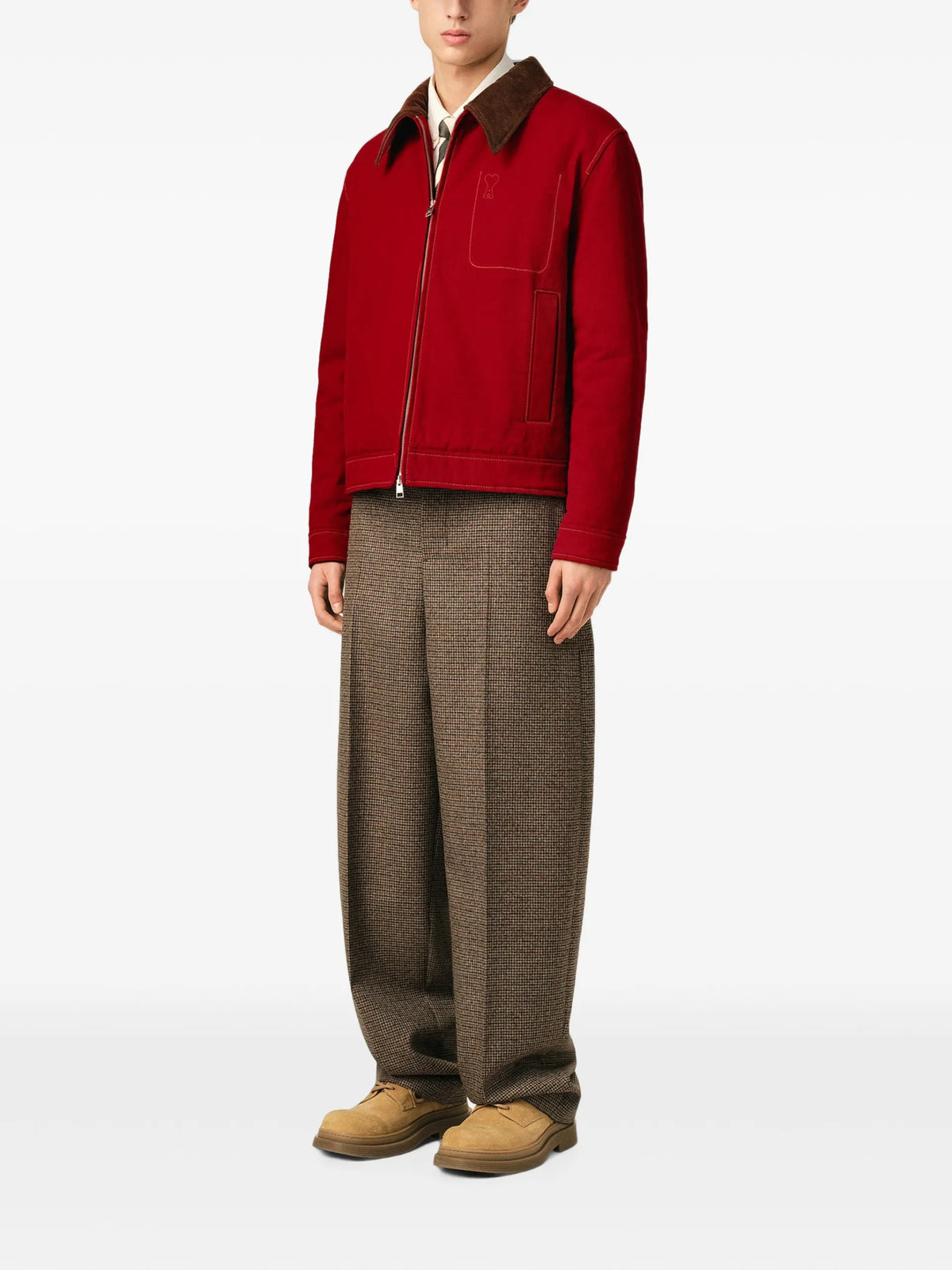 AMI Paris cotton zipped jacket with Ami de Coeur coloris Red - vue 3