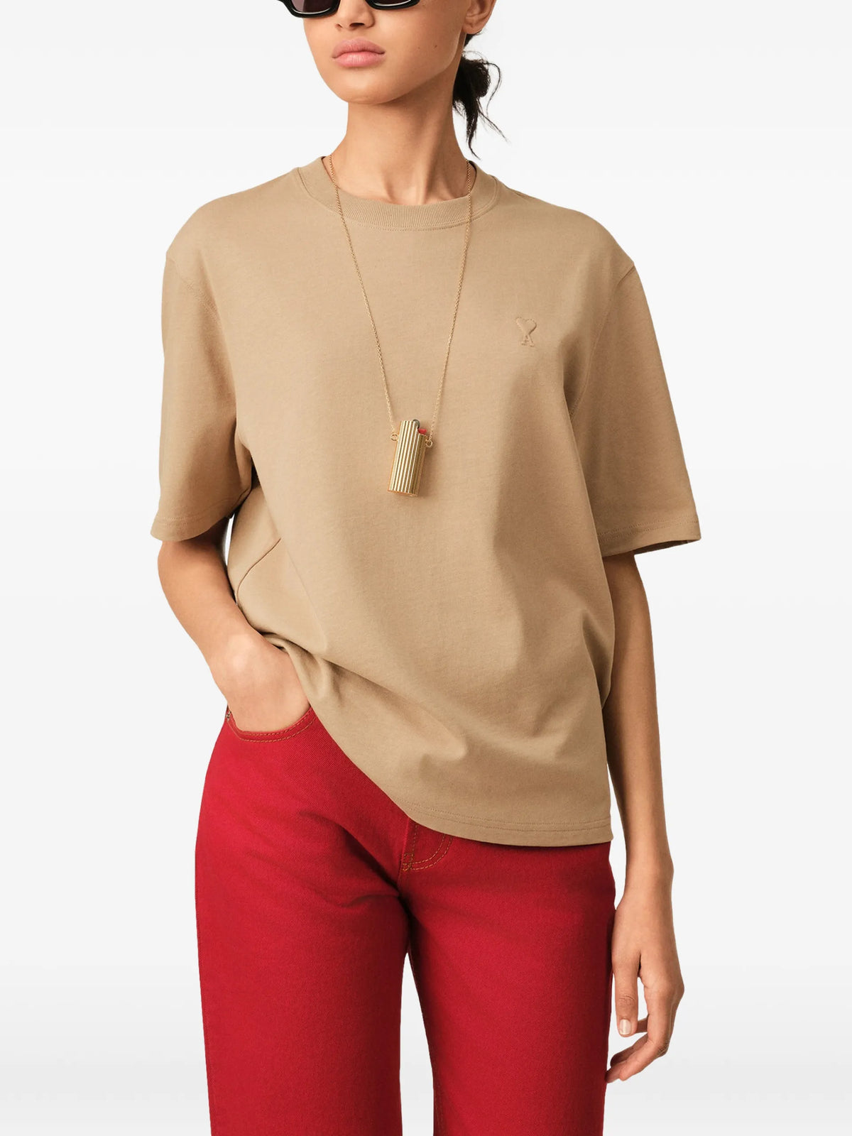 AMI Paris cotton t-shirt with embossed Ami de Coeur coloris Neutrals - vue 4