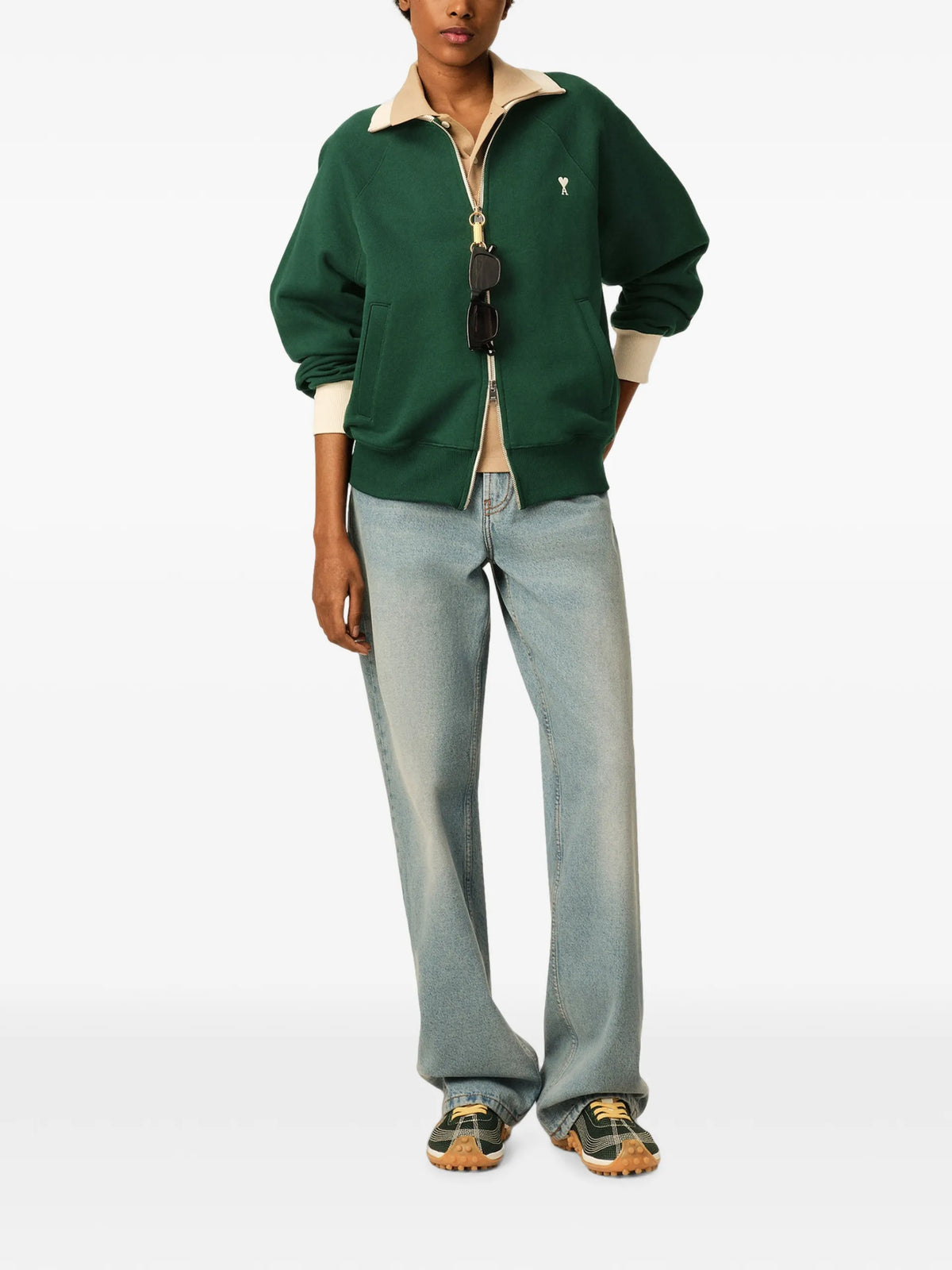 AMI Paris Zipped cotton sweatshirt with Ami de Coeur coloris Green - vue 3