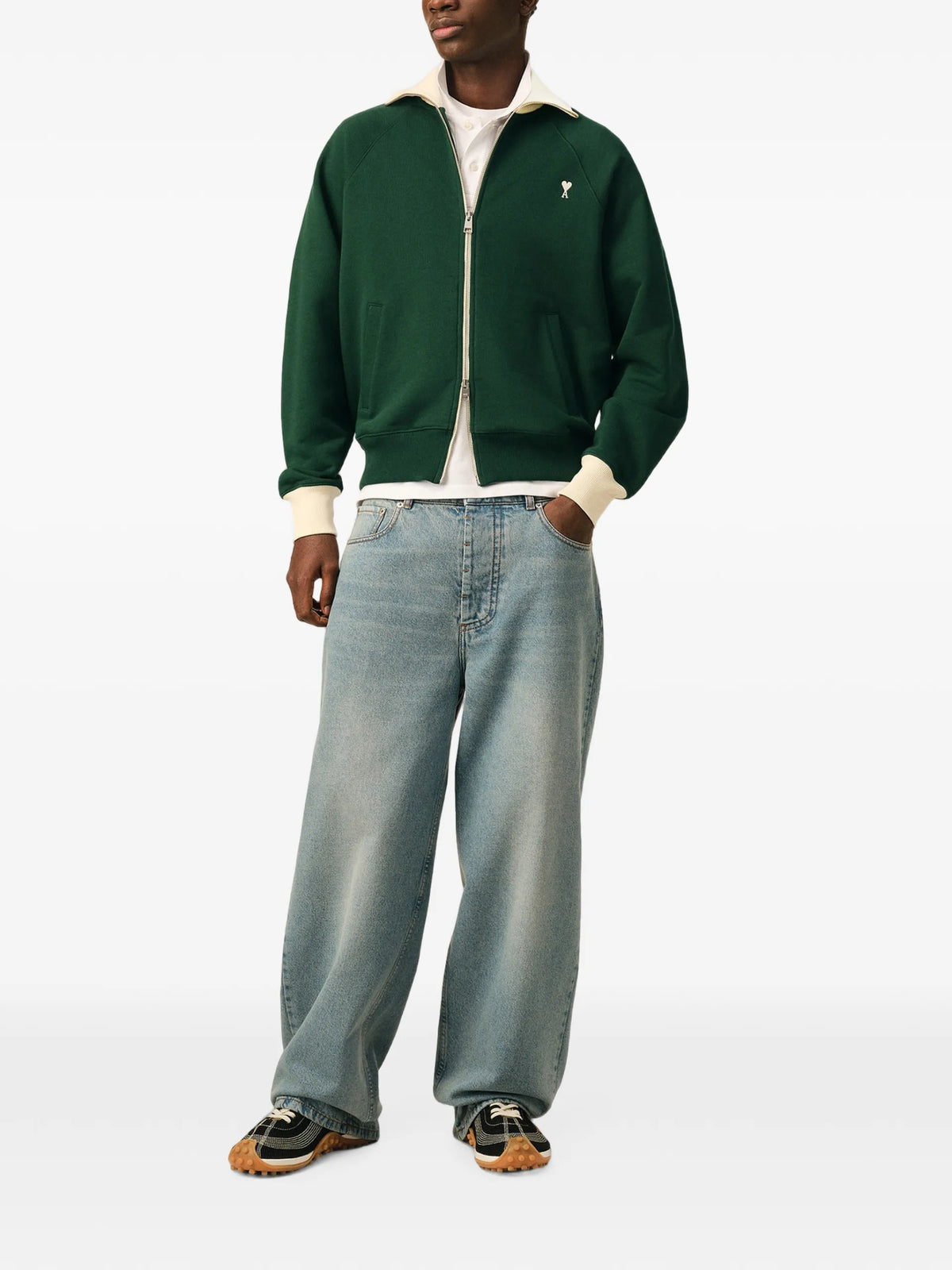 AMI Paris Zipped Cotton Sweatshirt With Ami De Coeur