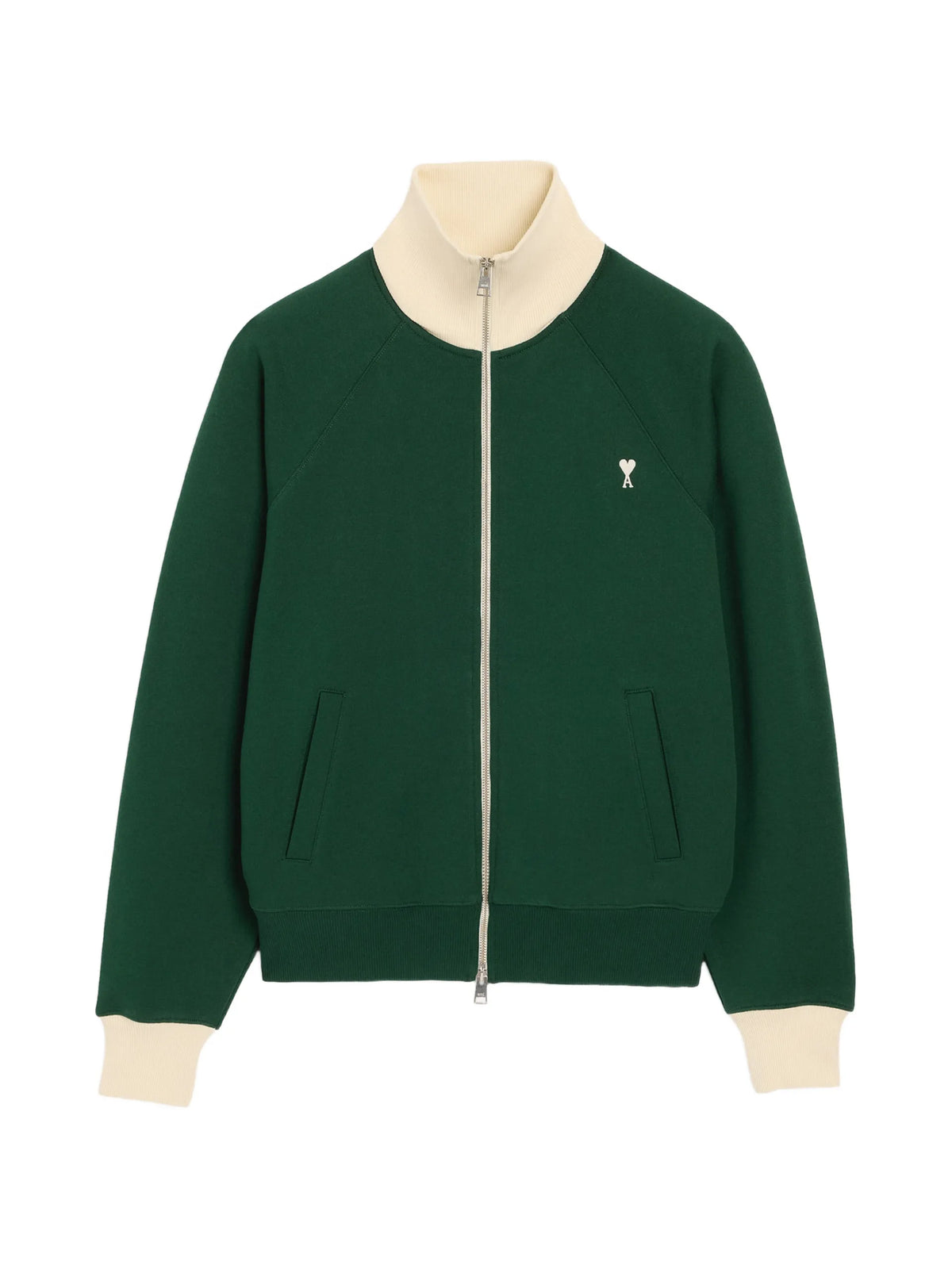 AMI Paris Zipped cotton sweatshirt with Ami de Coeur coloris Green