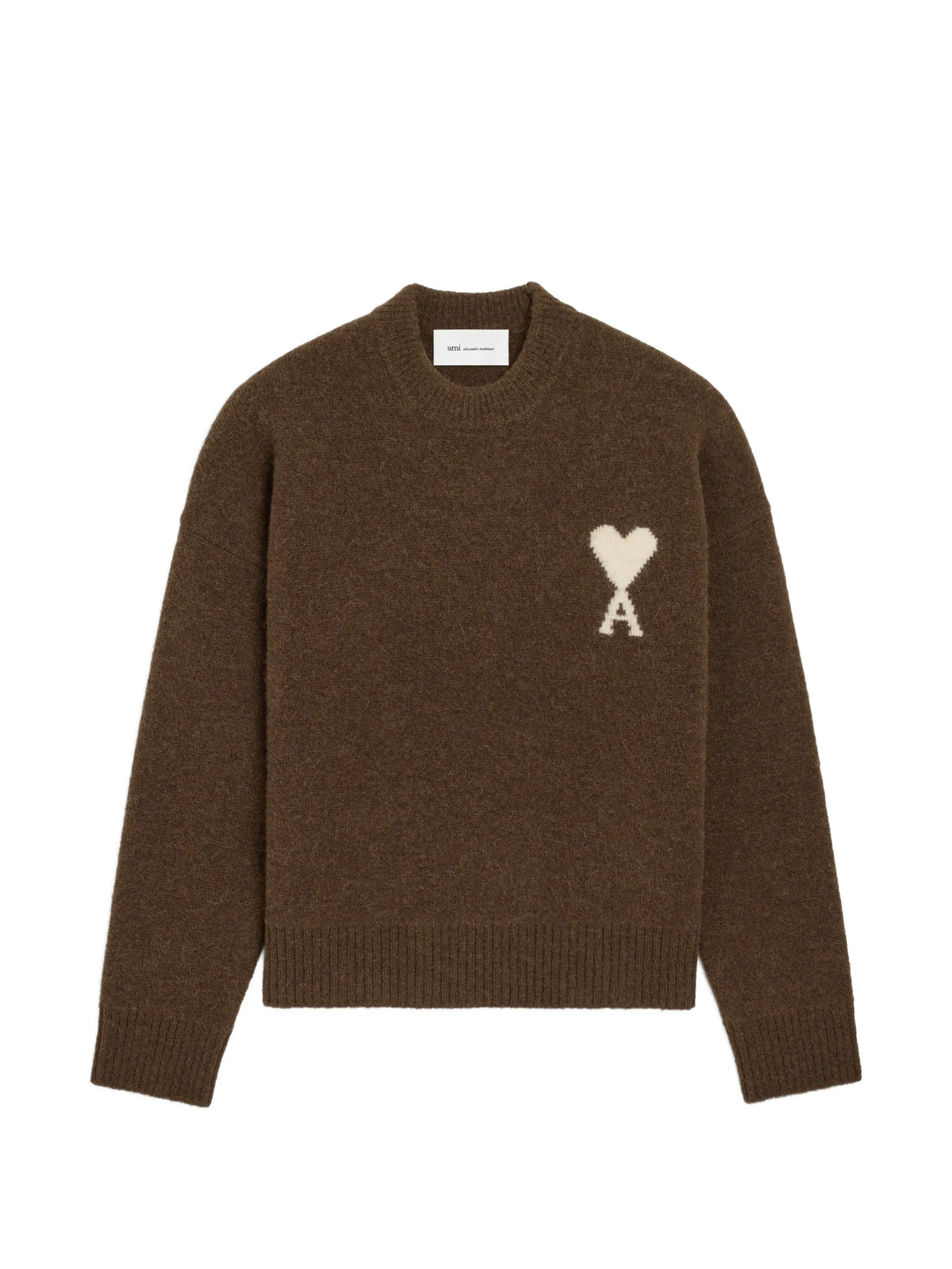 AMI Paris Crewneck alpaca sweater with Ami de Coeur coloris Brown