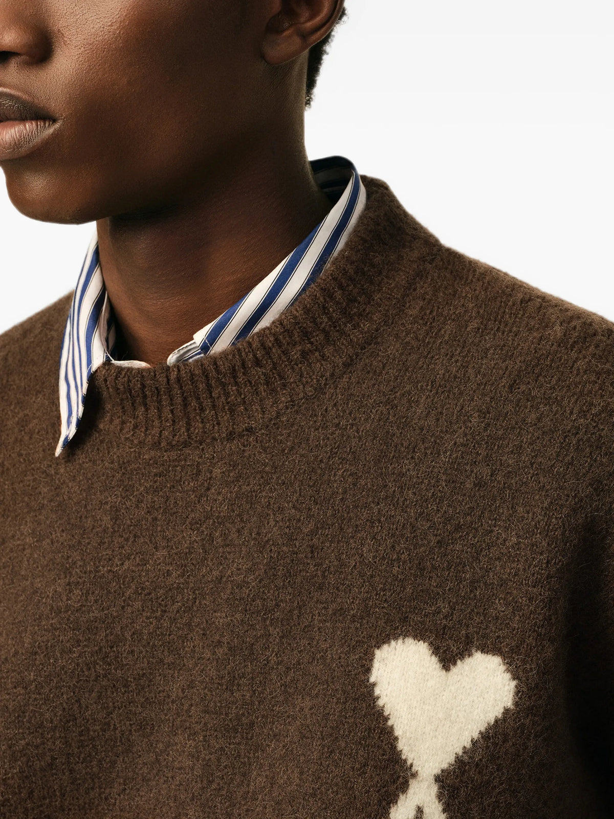 AMI Paris Crewneck alpaca sweater with Ami de Coeur coloris Brown - vue 7