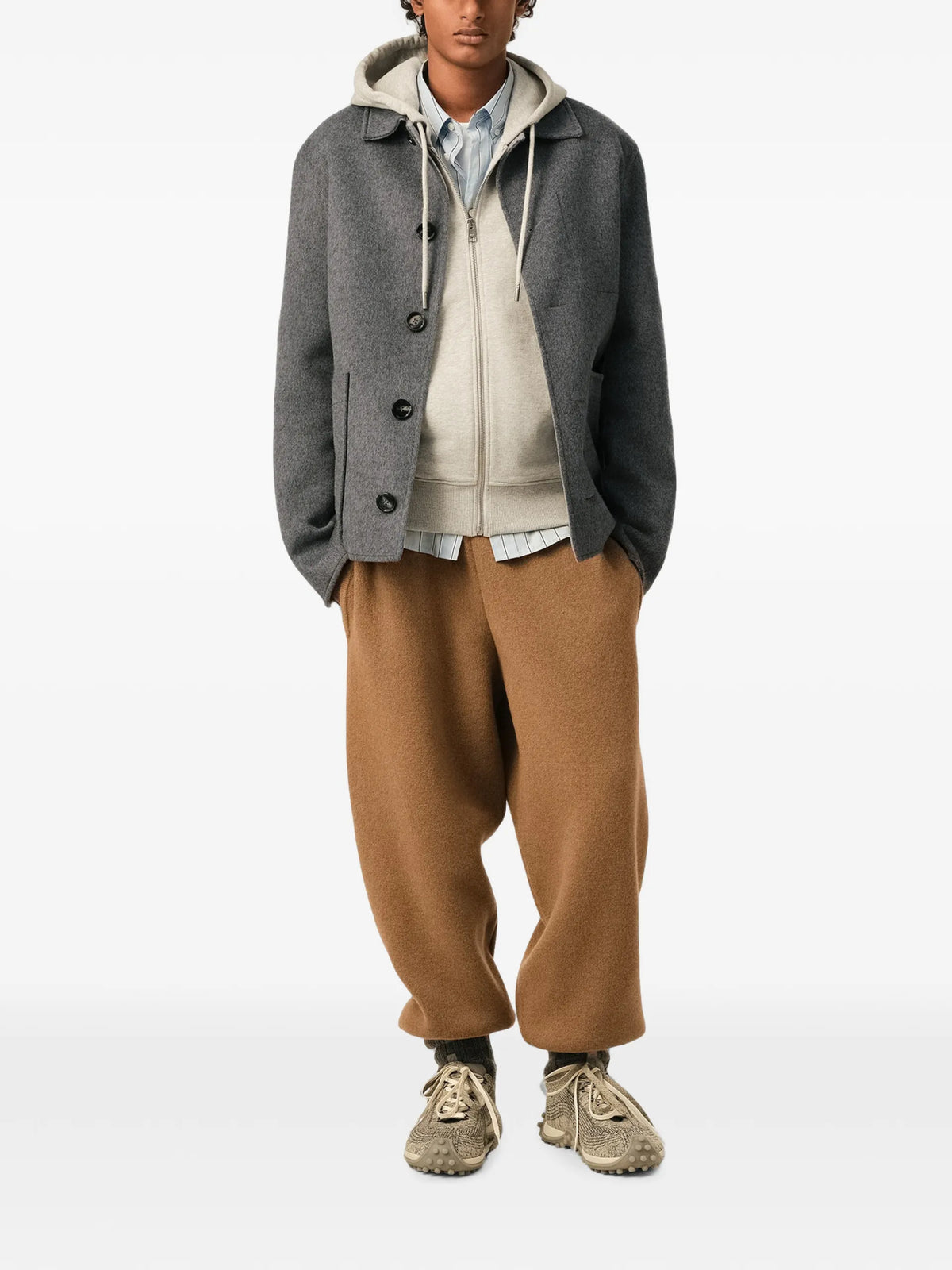 AMI Paris Button-down wool and cashmere jacket coloris Grey - vue 2