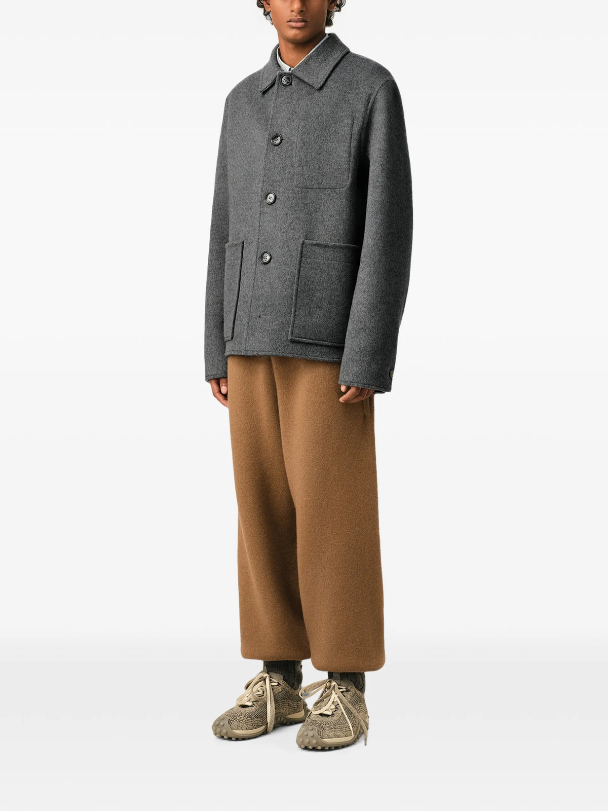 AMI Paris Button-down wool and cashmere jacket coloris Grey - vue 3