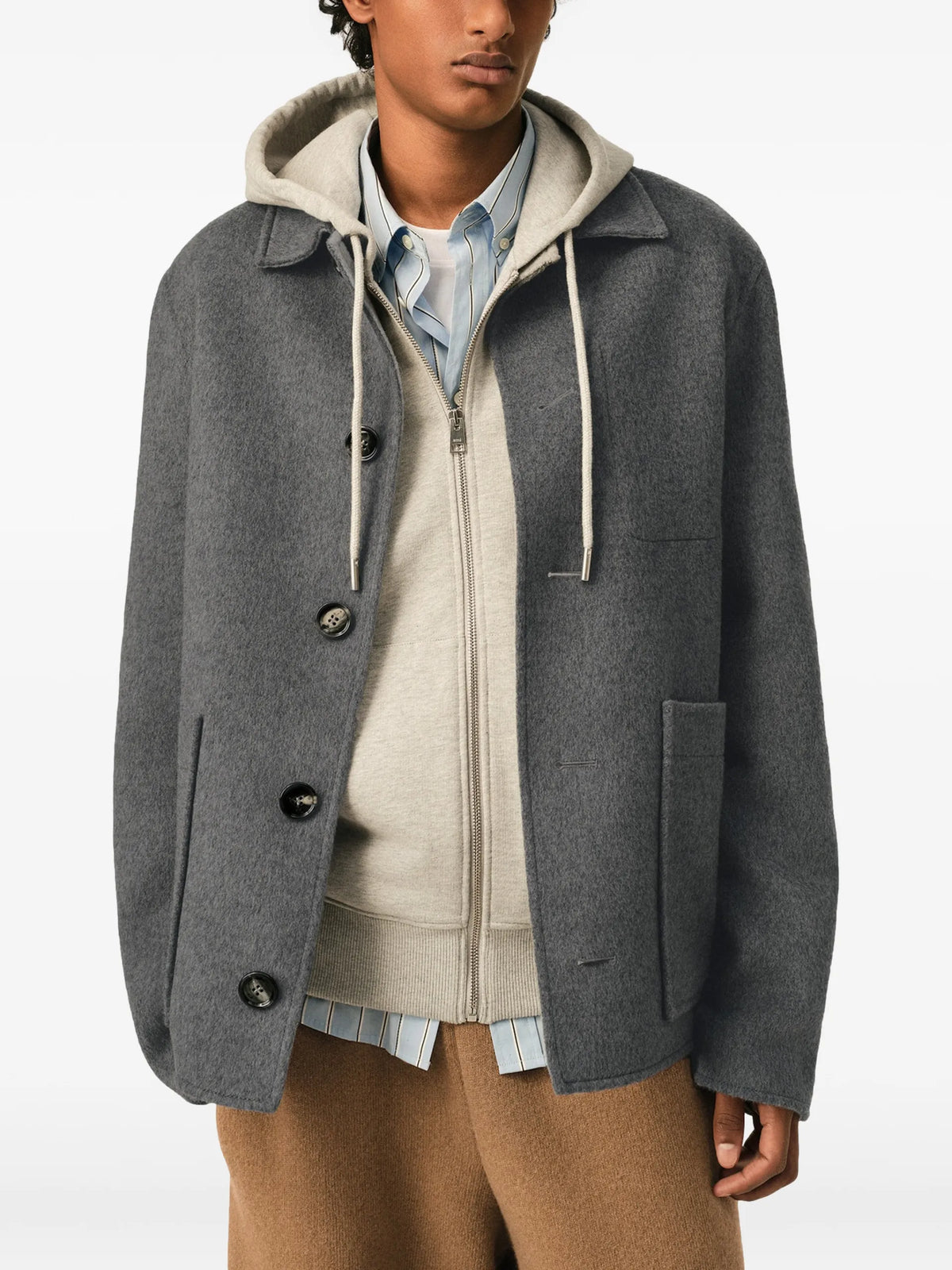 AMI Paris Button-down wool and cashmere jacket coloris Grey - vue 4