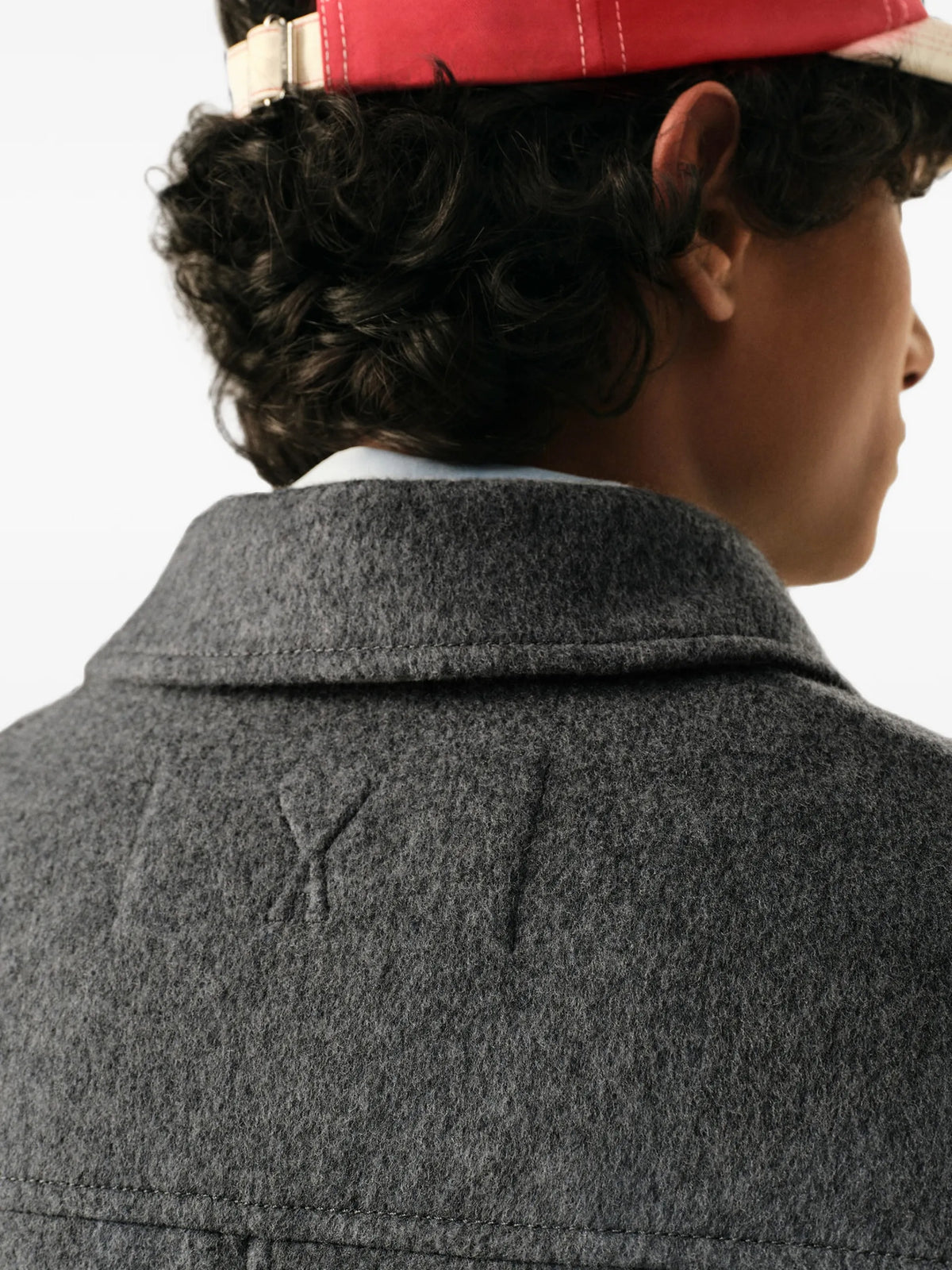 AMI Paris Button-down wool and cashmere jacket coloris Grey - vue 6