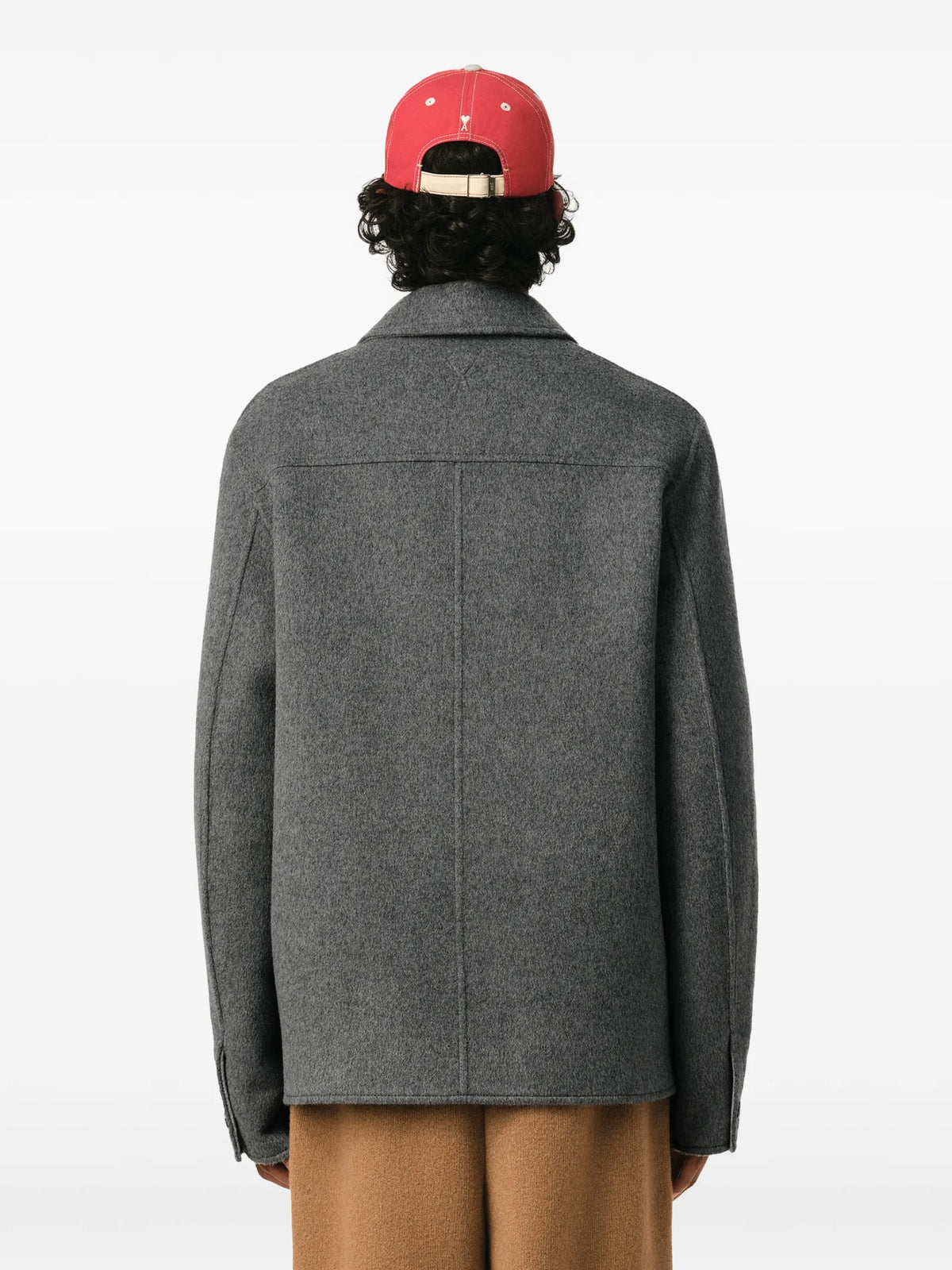 AMI Paris Button-down wool and cashmere jacket coloris Grey - vue 5